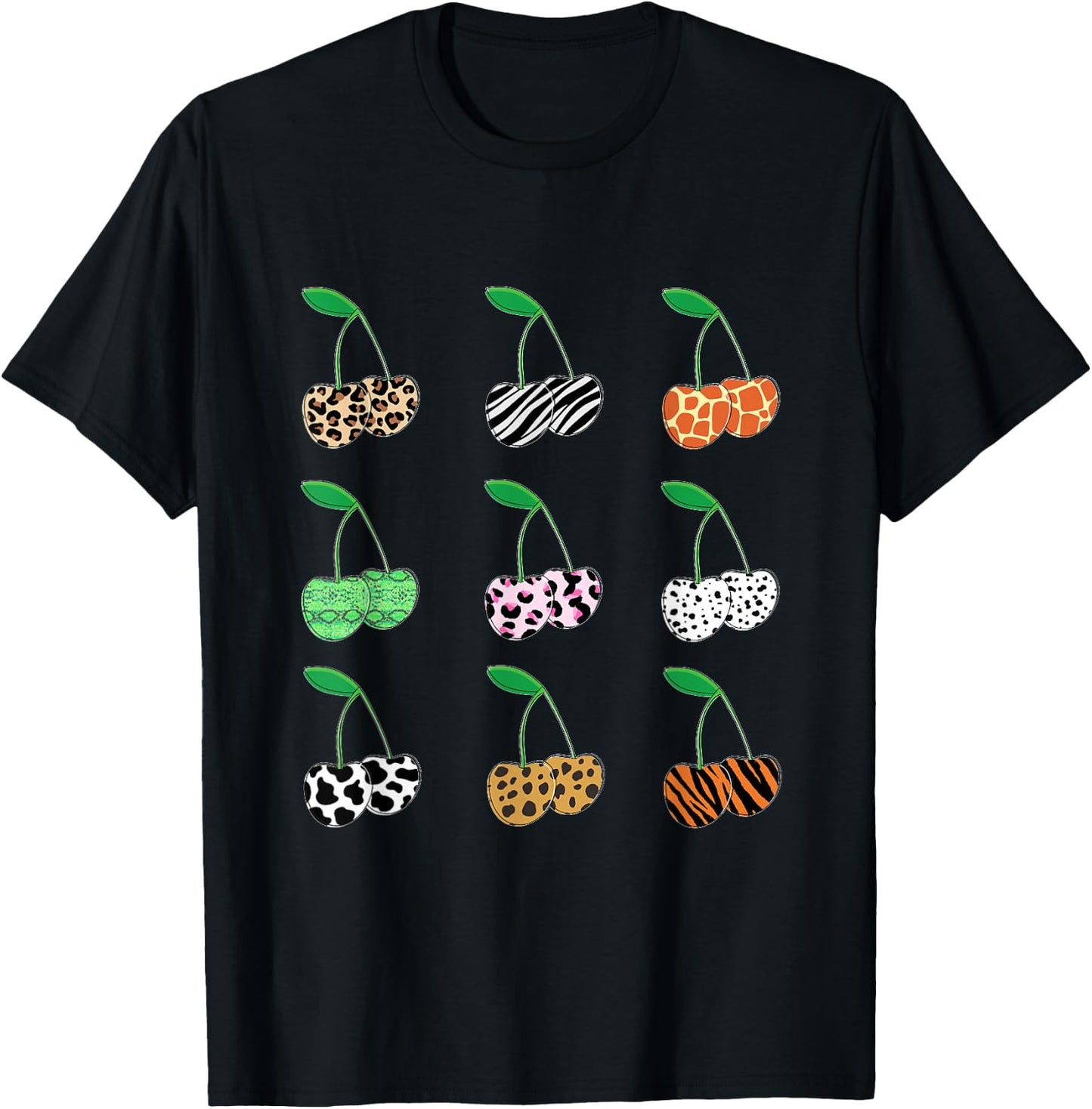 Cherry Animal Print Leopard T-Shirt - T-Shirt | Black