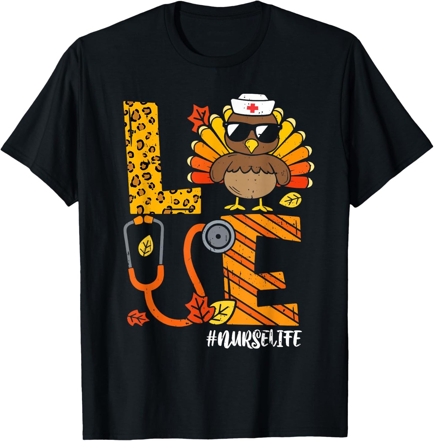 Love Turkey Thanksgiving Nurse Life Fall Scrub Top Women T-Shirt - T-Shirt | Black