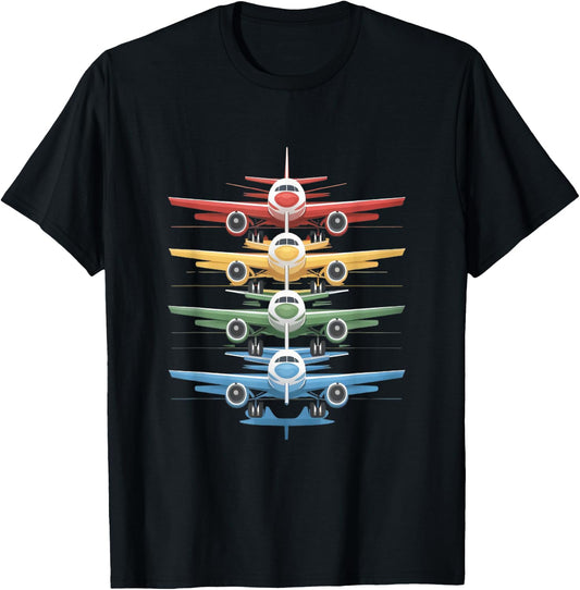 Aviation Airplane Flying Airline Colorful Enthusiast Pilot T-Shirt - T-Shirt | Black
