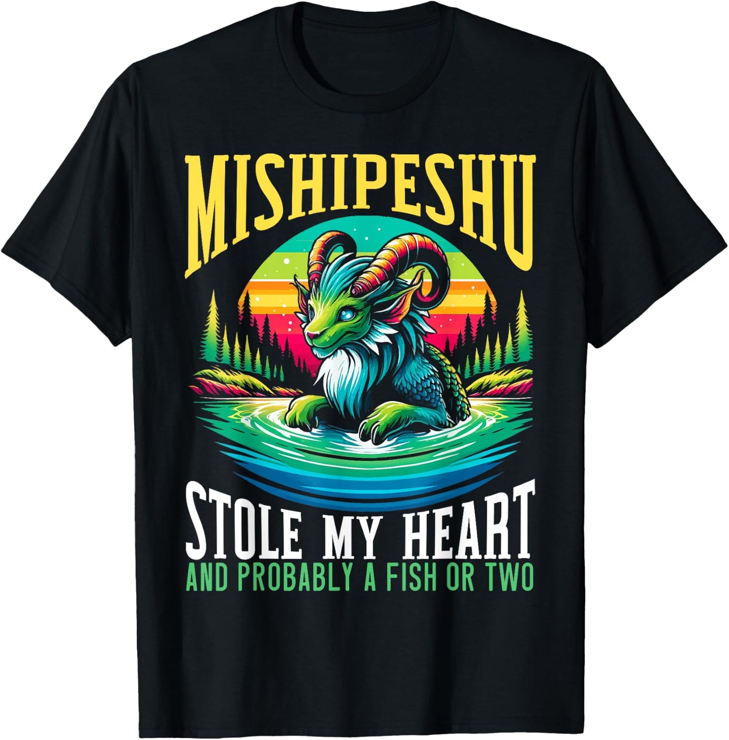 Mishipeshu Mythical Creature Cryptozoology Cryptid T-Shirt - T-Shirt | Black