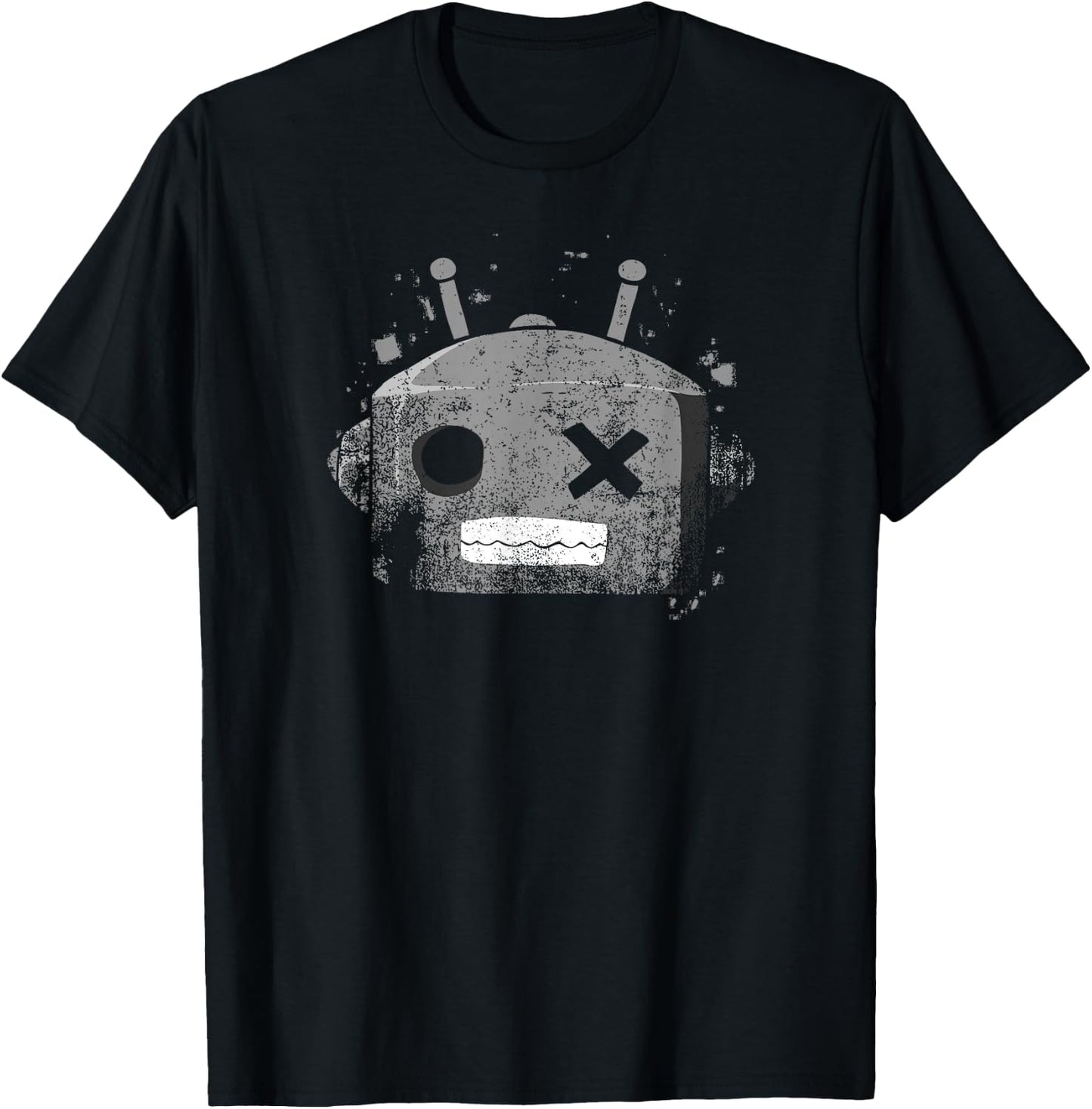 Grey Color Retro Robot Head Grey Graphic T-Shirt - T-Shirt | Black