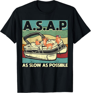 ASAP As Slow As Possible Retro Sloth Pontoon Boat Captain T-Shirt - T-Shirt | Black