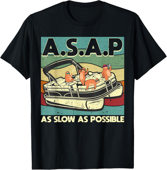 ASAP As Slow As Possible Retro Sloth Pontoon Boat Captain T-Shirt - T-Shirt | Black