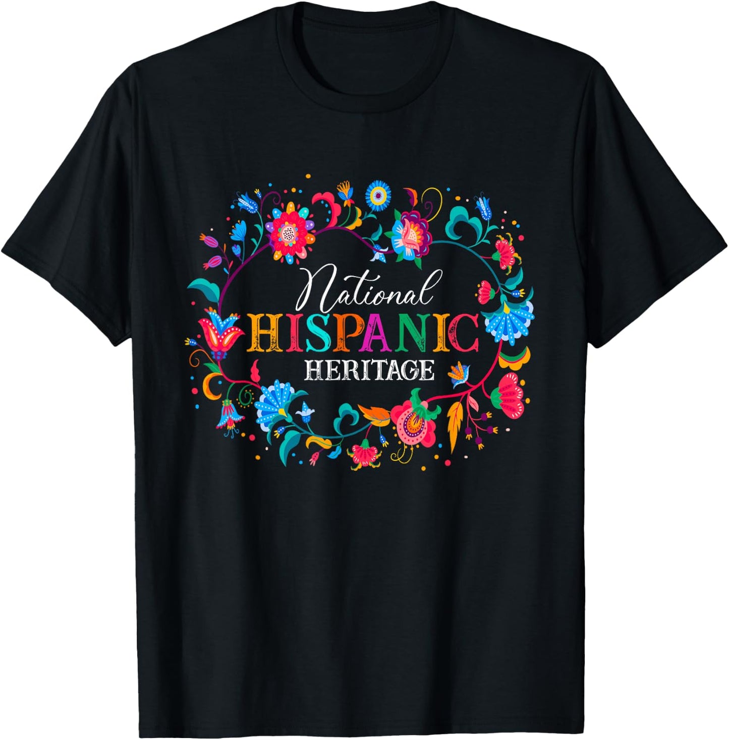 Hispanic Heritage Month Flower Latino Countries Flags T-Shirt - T-Shirt | Black