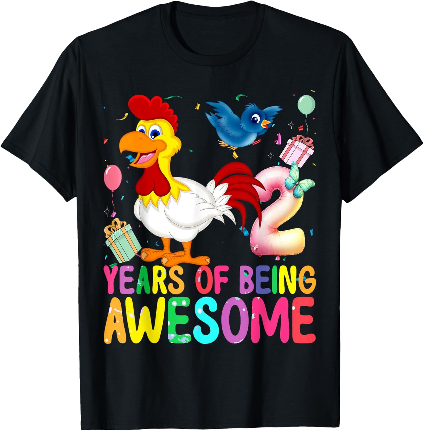 2 Years Old Chicken 2th Birthday Girl Chicken Party T-Shirt - T-Shirt | Black