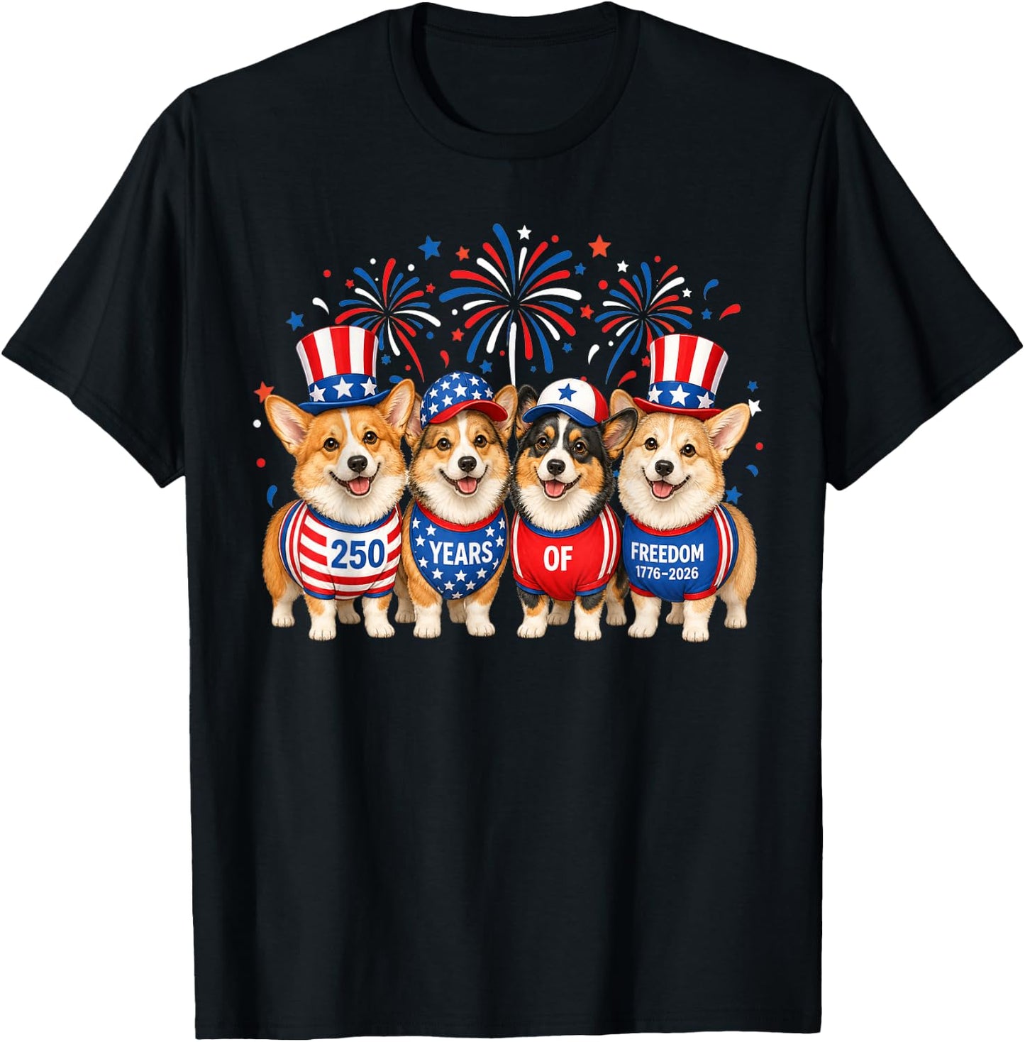 Corgi Dog 250 Years American 1776 2026 4th July T-Shirt - T-Shirt | Black
