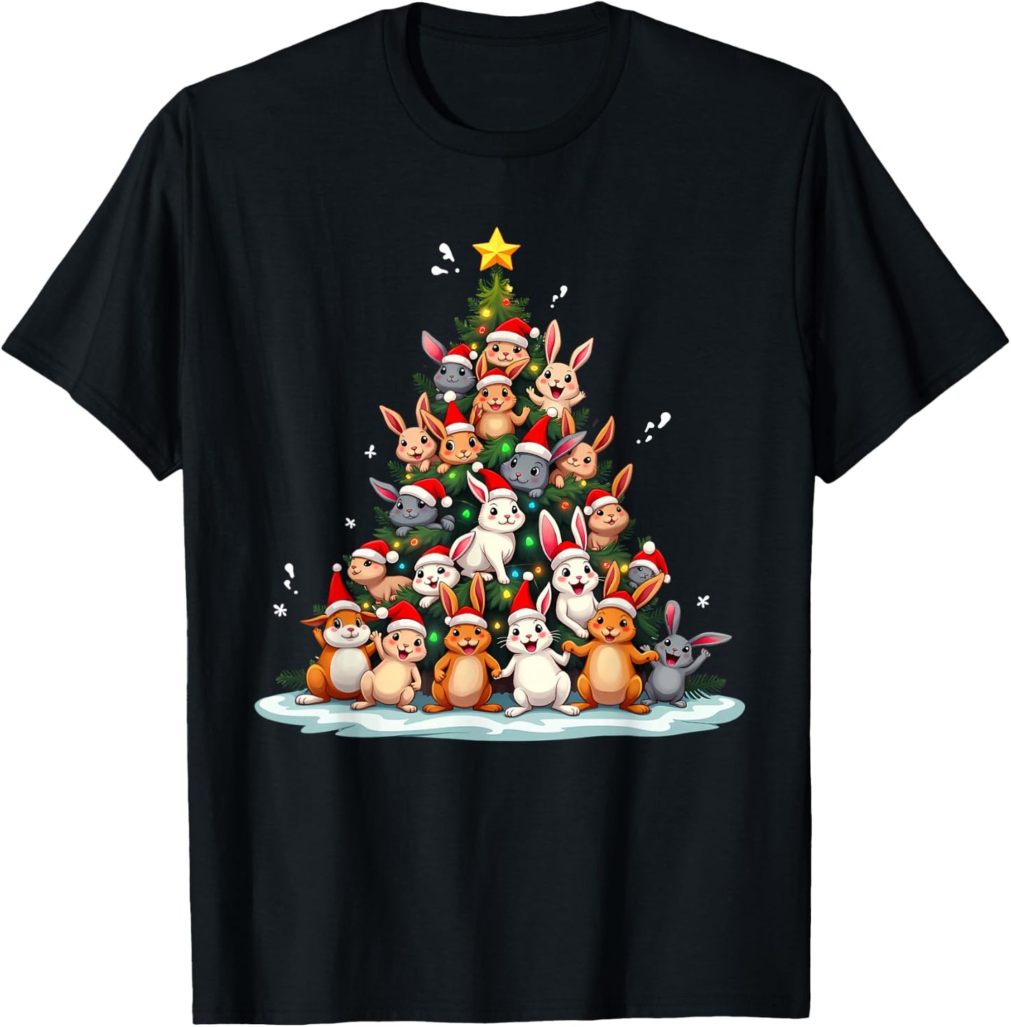 Rabbit Christmas Tree Funny Holiday Bunny T-Shirt - T-Shirt | Black