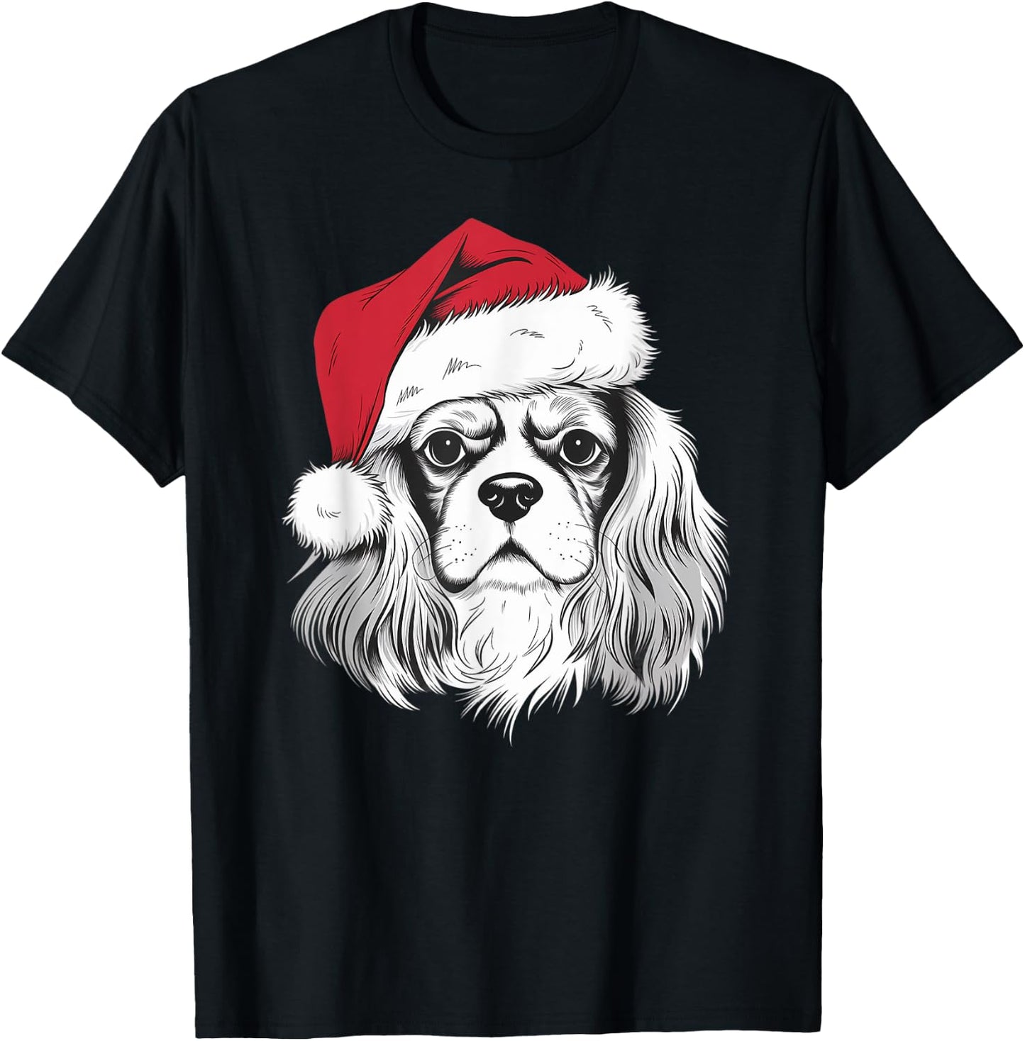 Cavalier Santa on Cavalier King Charles Spaniel Christmas T-Shirt - T-Shirt | Black