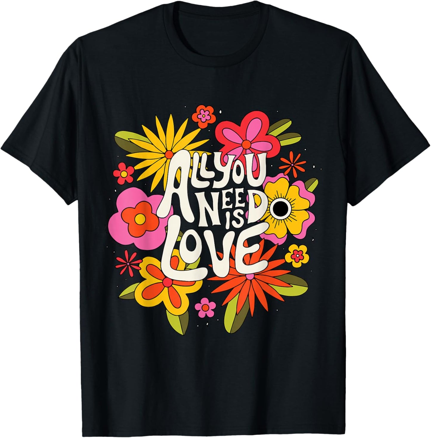 The Beatles - Retro Floral : Black, S, , Half-sleeve, Jumper, Beatles Fans All Ages T-Shirt - T-Shirt | Black