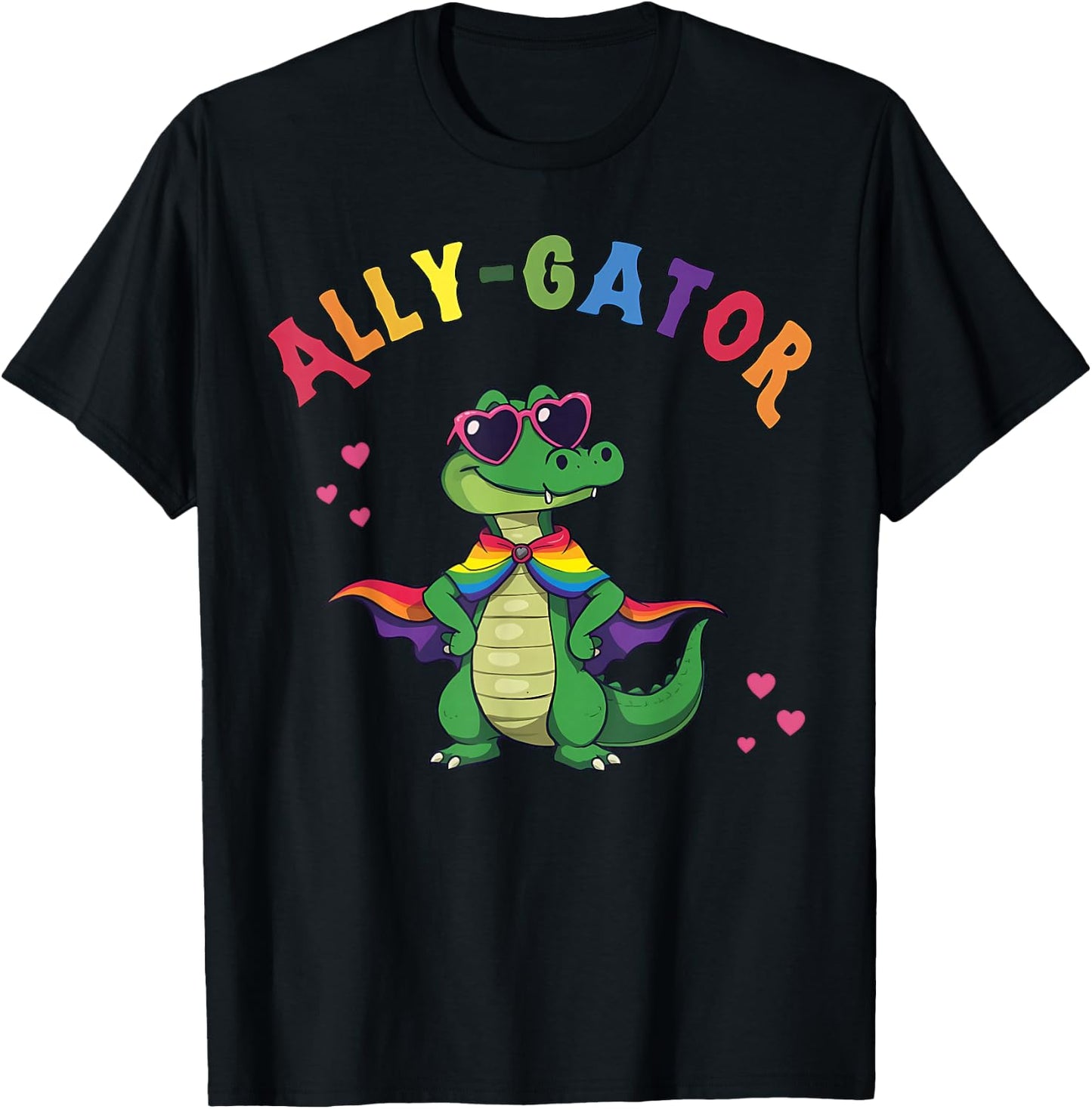 Ally Gator Pride LGBT Rainbow Flag Funny Alligator Men Women T-Shirt - T-Shirt | Black