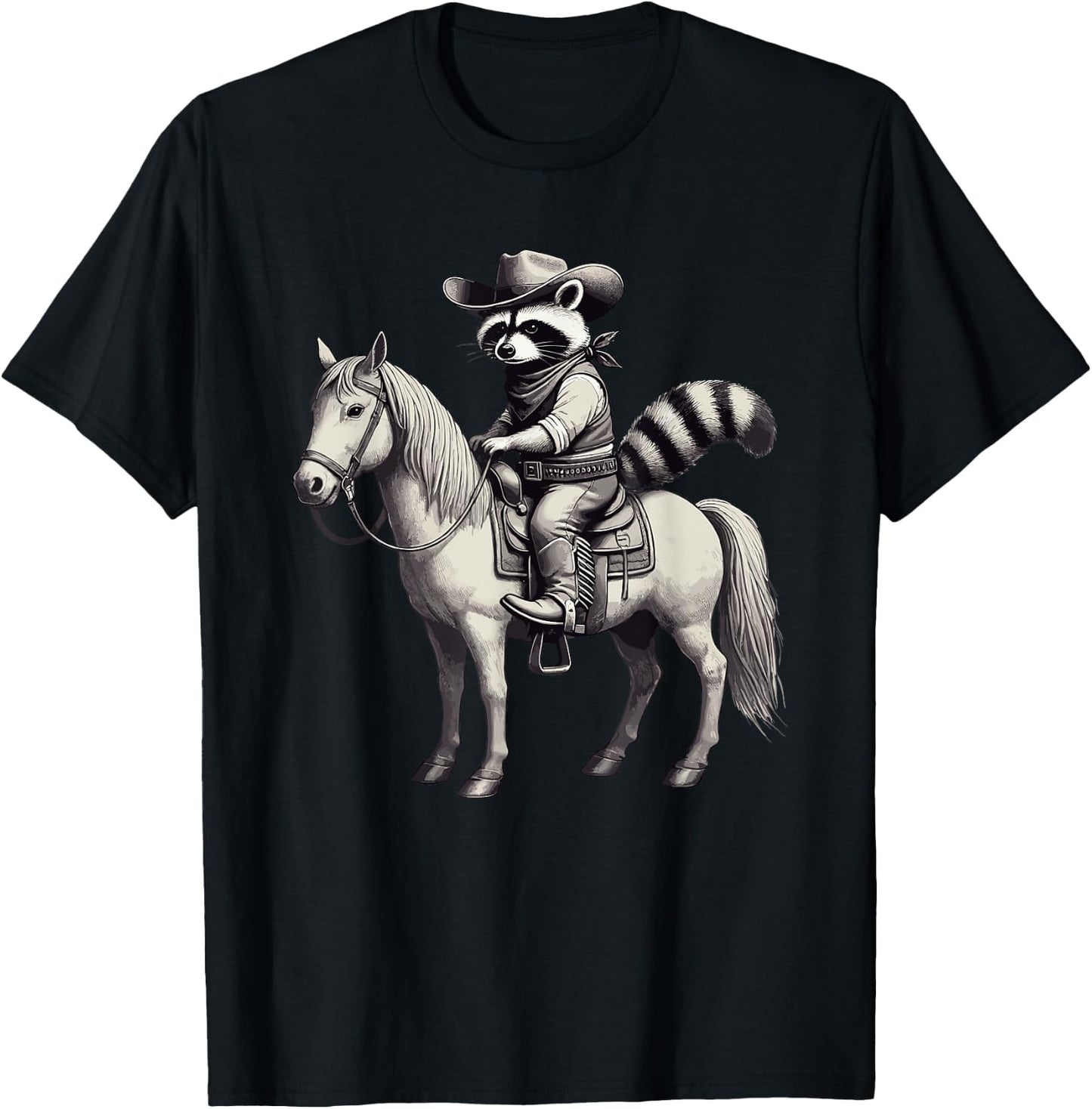 Raccoon Cowboy Vintage, Hat & Horse, Cowgirl, Funny Western T-Shirt - T-Shirt | Black