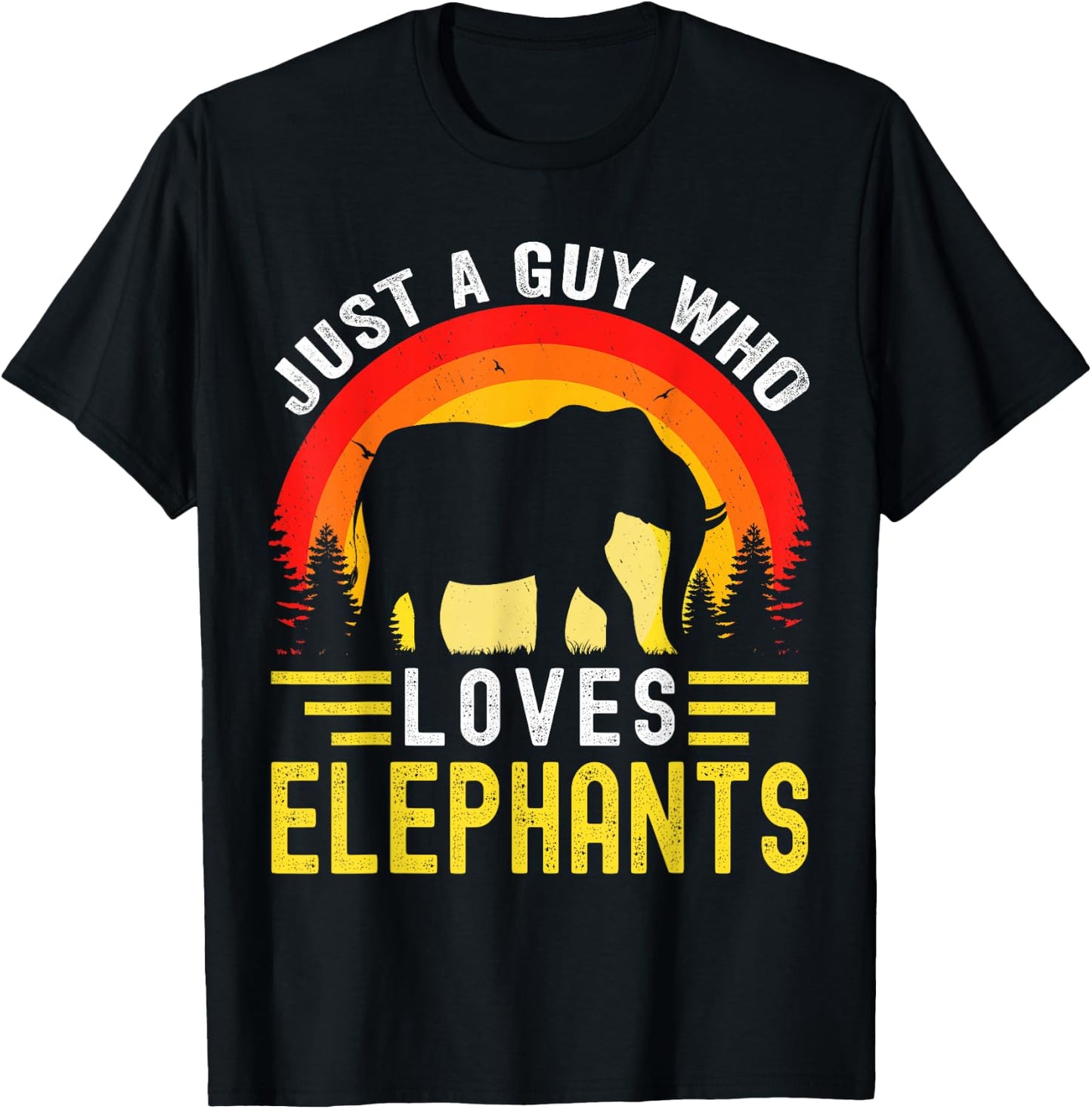 Just A Guy Who Loves Elephants Retro Vintage Elephant T-Shirt - T-Shirt | Black