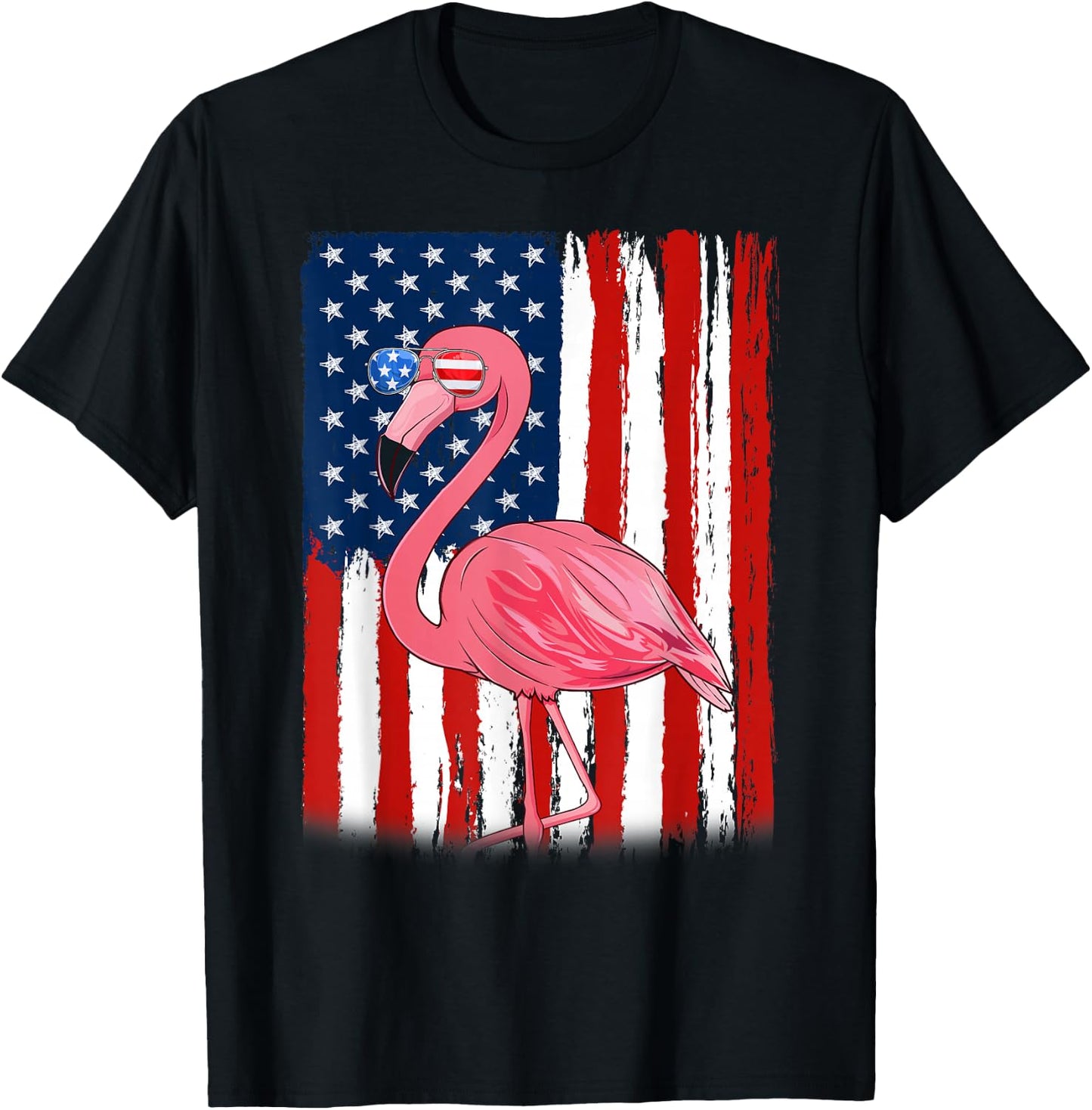 Flamingo US America Flag Men Women 4th of July Patriotic T-Shirt - T-Shirt | Black
