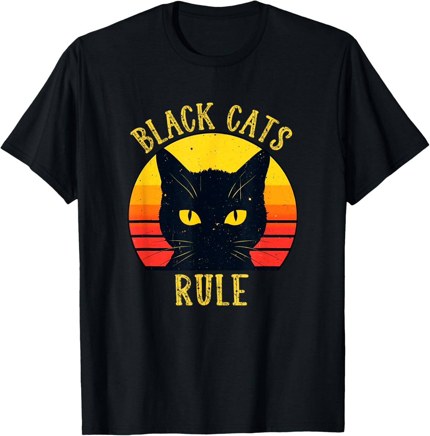 Black Cats Rule Retro Cat Eyes Sunset Fun T-Shirt - T-Shirt | Black
