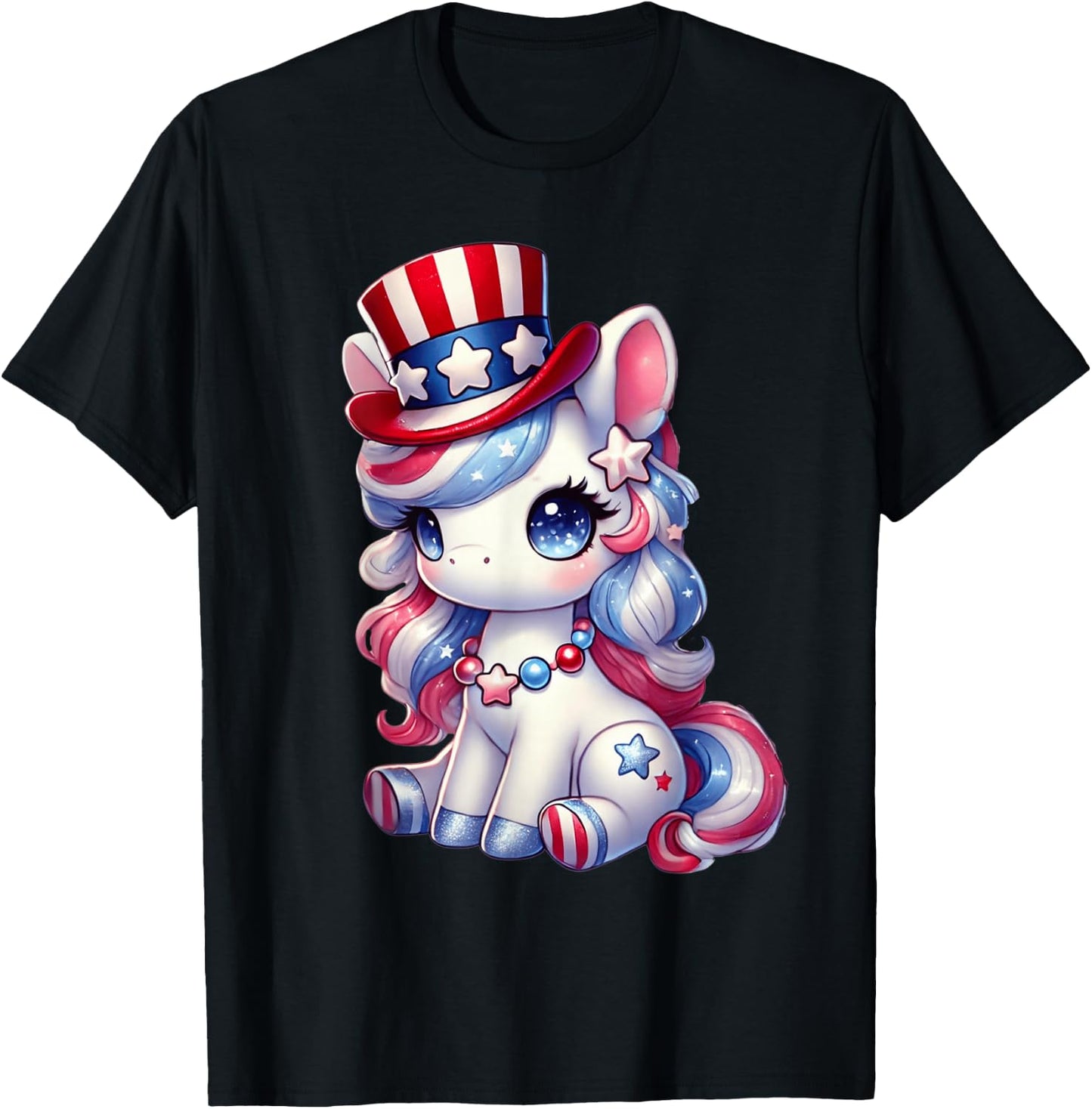 Unicorn 4th of July Shirt Girls Women USA Flag Kids Cute T-Shirt - T-Shirt | Black