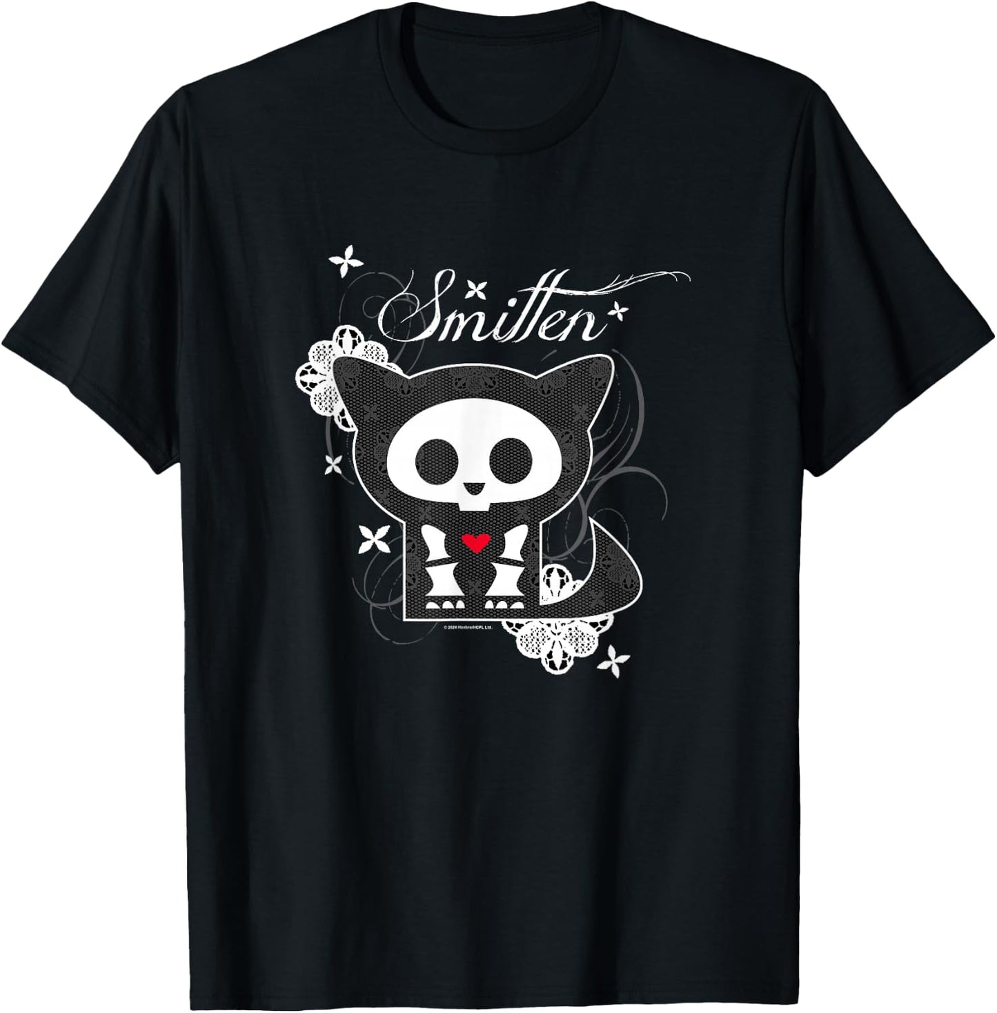 Skelanimals Kit The Cat Smitten Lace Floral Portrait Logo T-Shirt - T-Shirt | Black