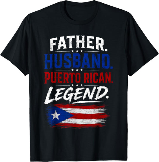 Father Husband Puerto Rican Legend Proud Dad Rico Flag T-Shirt - T-Shirt | Black