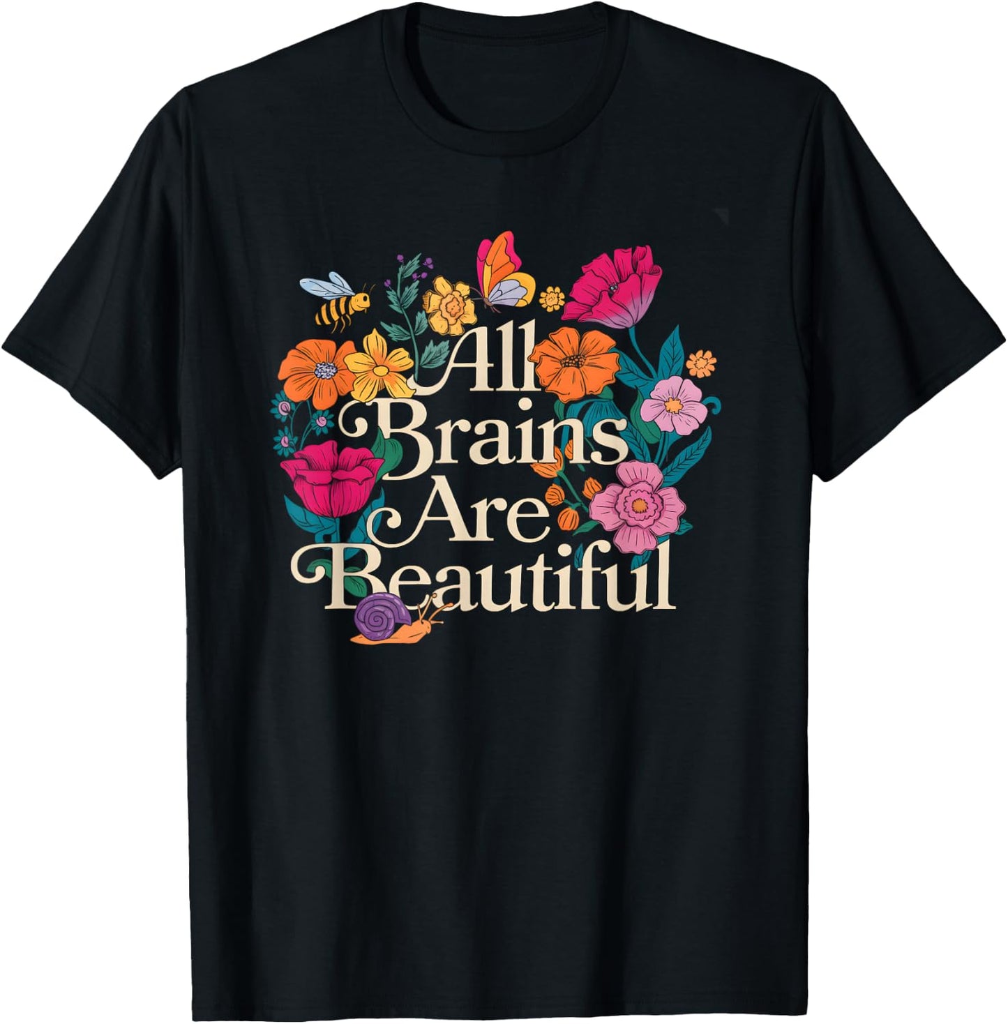 Groovy All Brains Are Beautiful Floral Autism Awareness SPED T-Shirt - T-Shirt | Black