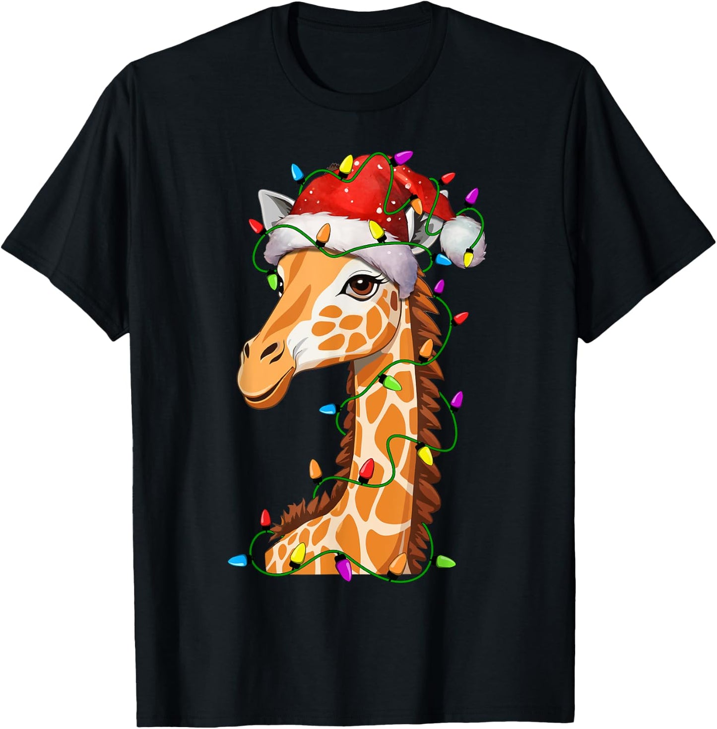 Giraffe Santa Christmas Tree Lighting Xmas Funny T-Shirt - T-Shirt | Black