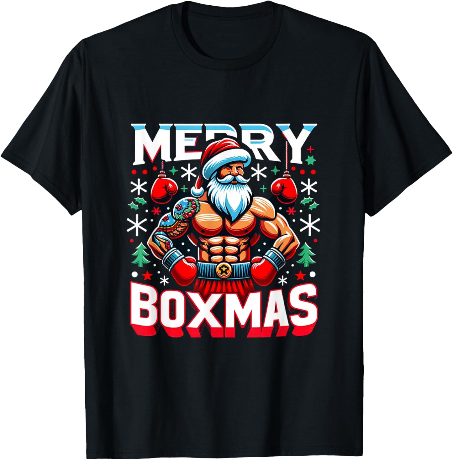 Merry Boxmas Boxer Christmas Santa Boxing Xmas T-Shirt - T-Shirt | Black