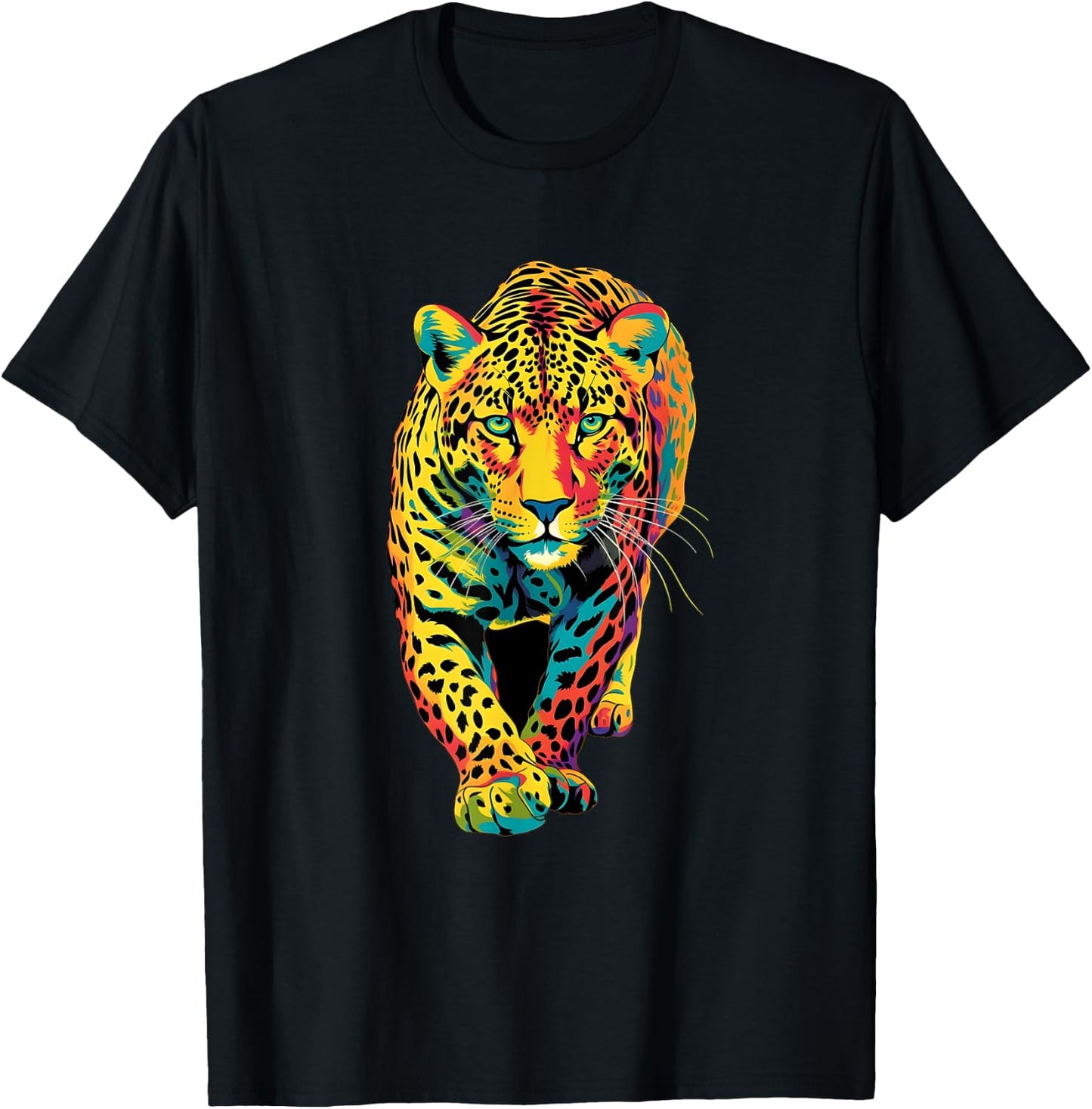 Colorful Rainbow Jaguar Abstract Graphic T-Shirt - T-Shirt | Black