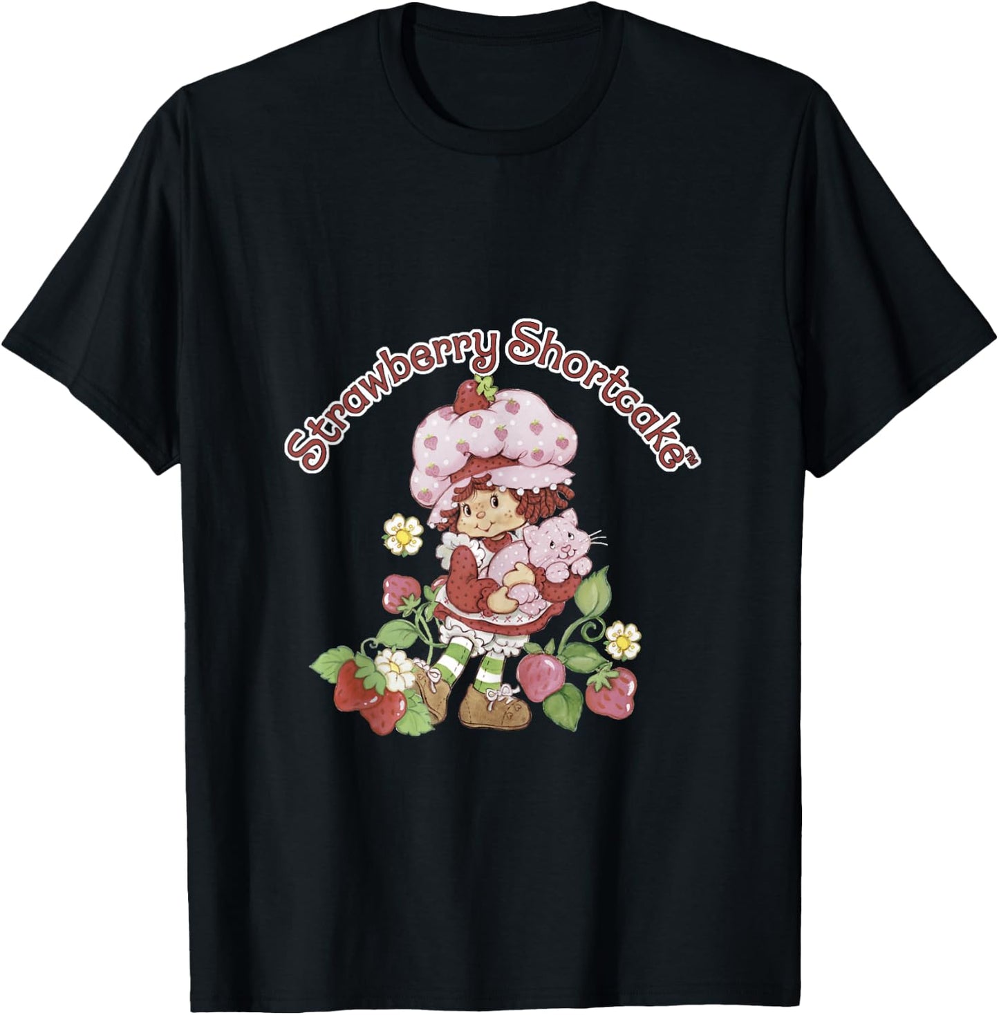 Strawberry Shortcake & Custard Berry Cute Vintage T-Shirt - T-Shirt | Black