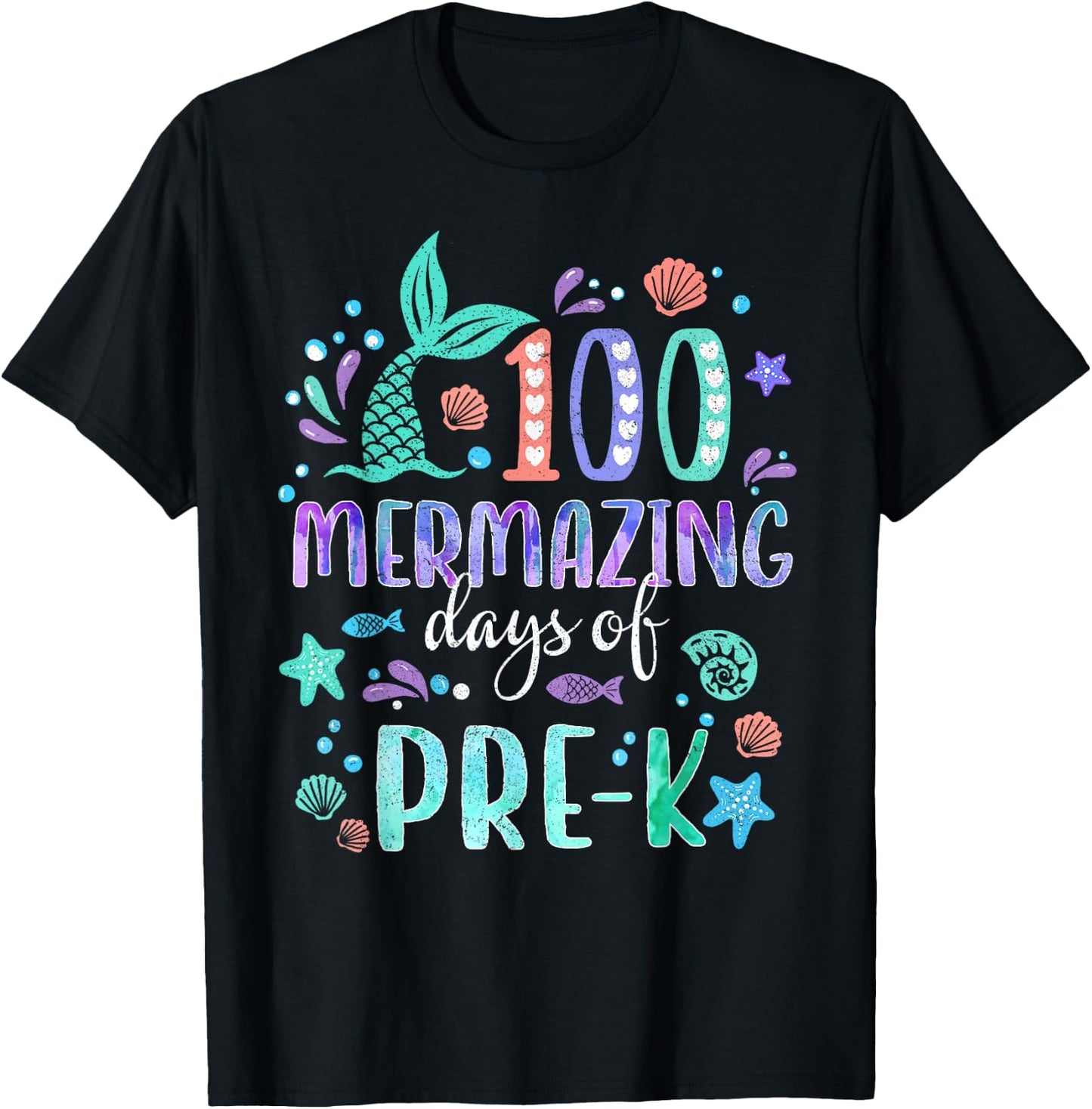 100th Day Mermaid Tail 100 Mermazing Days Of Pre-K Kids T-Shirt - T-Shirt | Black