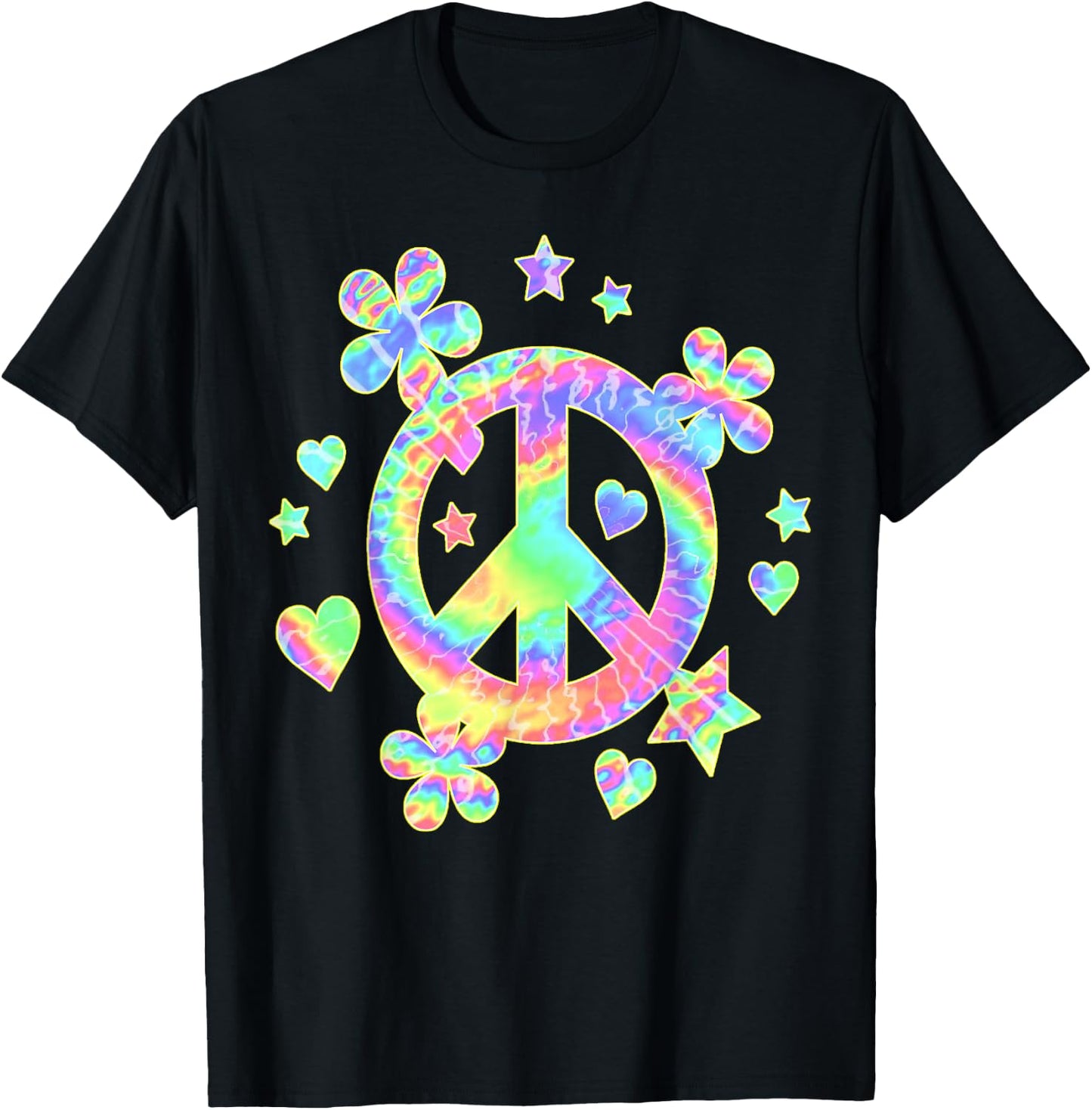 Tie-Dye Peace Sign Cute Love Colorful Tye Dye Hippie Flowers T-Shirt - T-Shirt | Black
