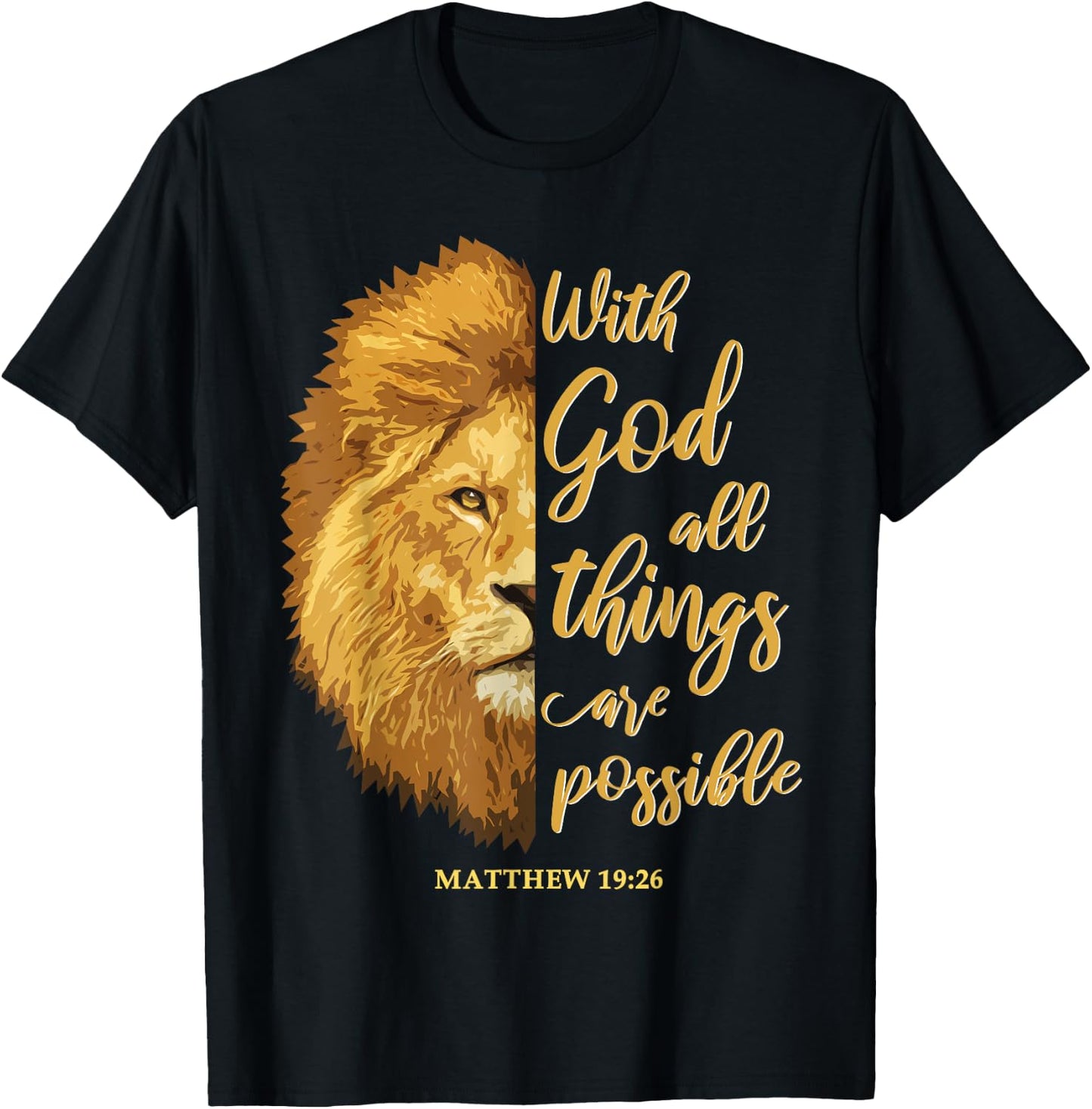With God All Things Are Possible Matthew 19:26 Lion Bible T-Shirt - T-Shirt | Black