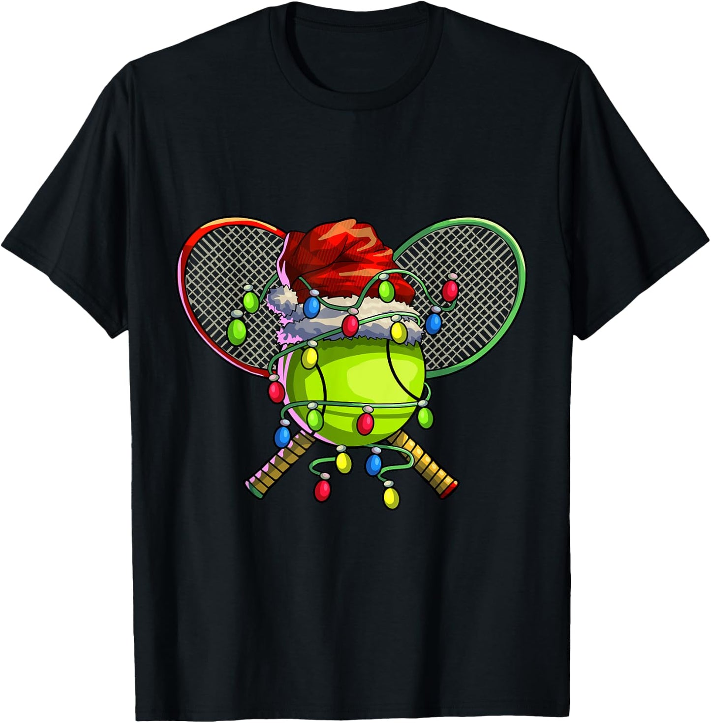 Christmas Tennis Xmas Christmas Tree Lights Tennis Player T-Shirt - T-Shirt | Black