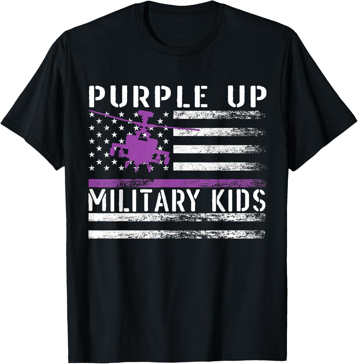 Purple Up Military Kids Helicopter Pilot Military Child Flag T-Shirt - T-Shirt | Black