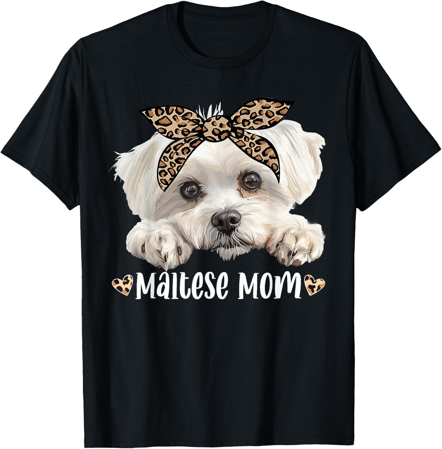 Cute Maltese Mom Leopard Mama Dog Lovers Funny Mother’s Day T-Shirt - T-Shirt | Black