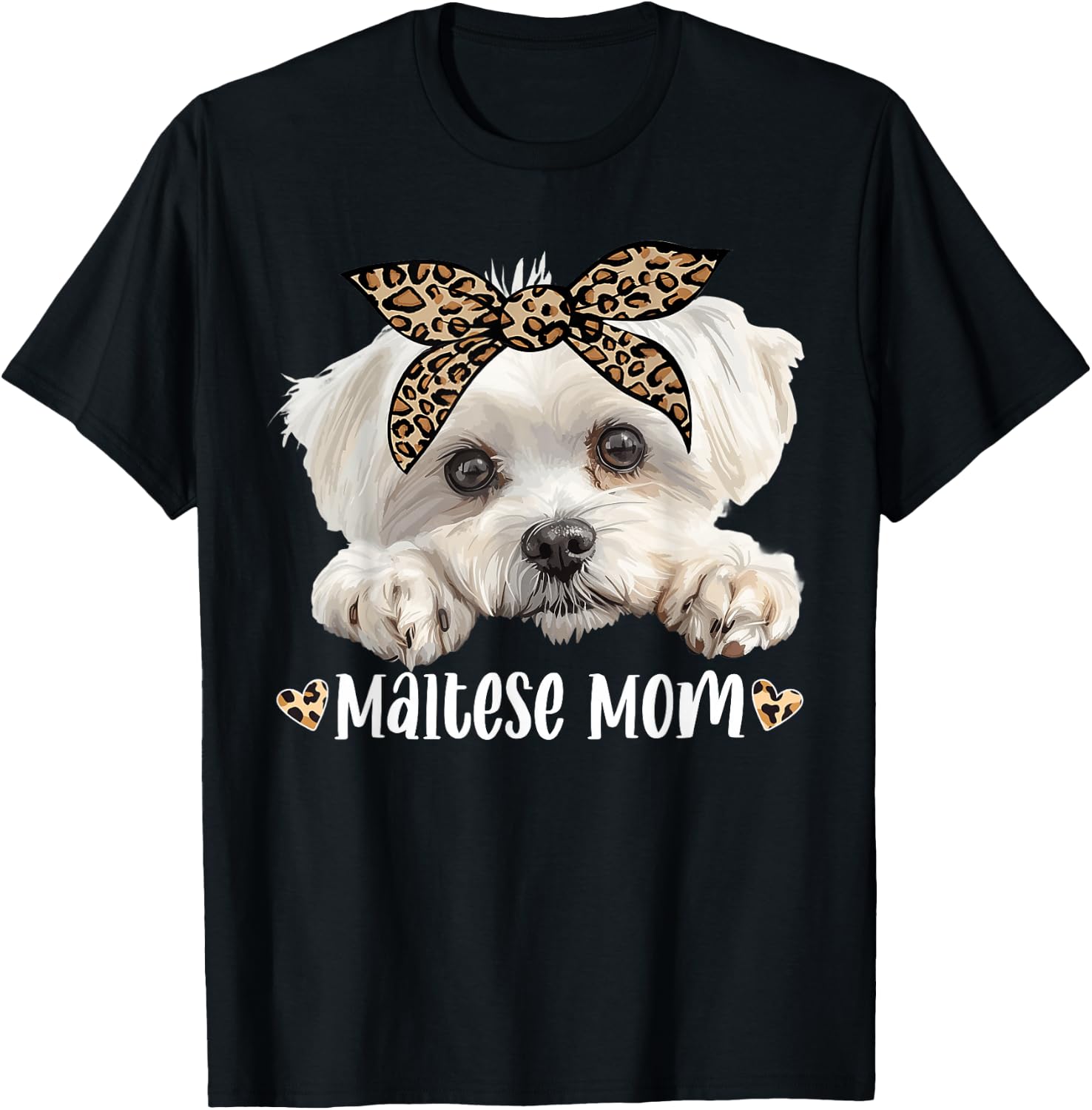 Cute Maltese Mom Leopard Mama Dog Lovers Funny Mother’s Day T-Shirt - T-Shirt | Black