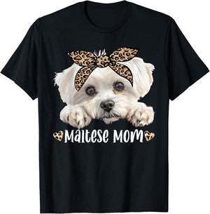 Cute Maltese Mom Leopard Mama Dog Lovers Funny Mother’s Day T-Shirt - T-Shirt | Black