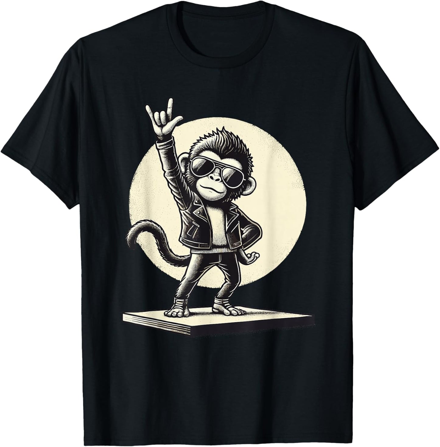 Rock Music, Funny Monkey, Rocker & Rock Hand, Heavy Metal T-Shirt - T-Shirt | Black