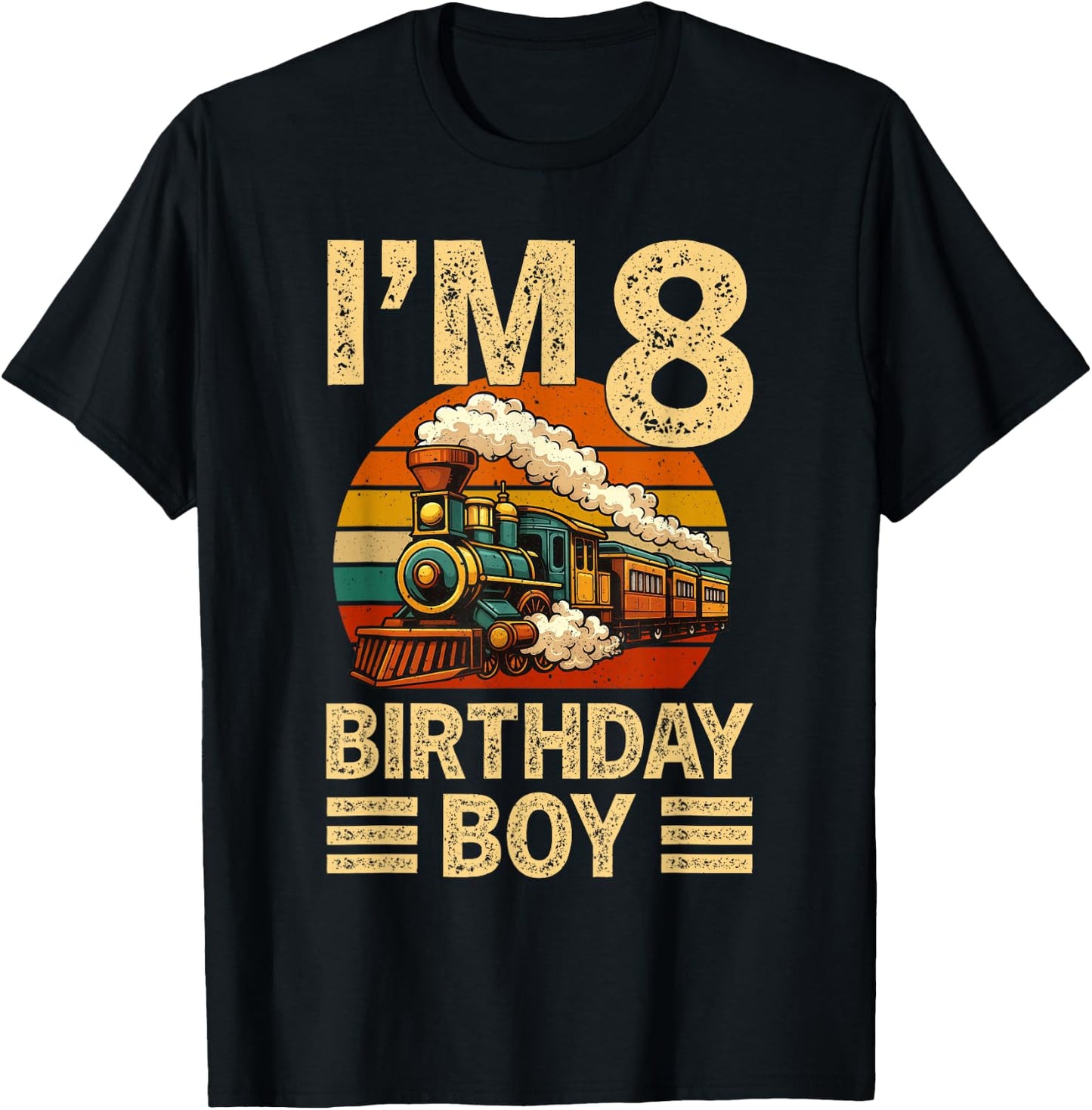 It's My 8th Birthday Boy Retro Train 8 Years Old Kids T-Shirt - T-Shirt | Black
