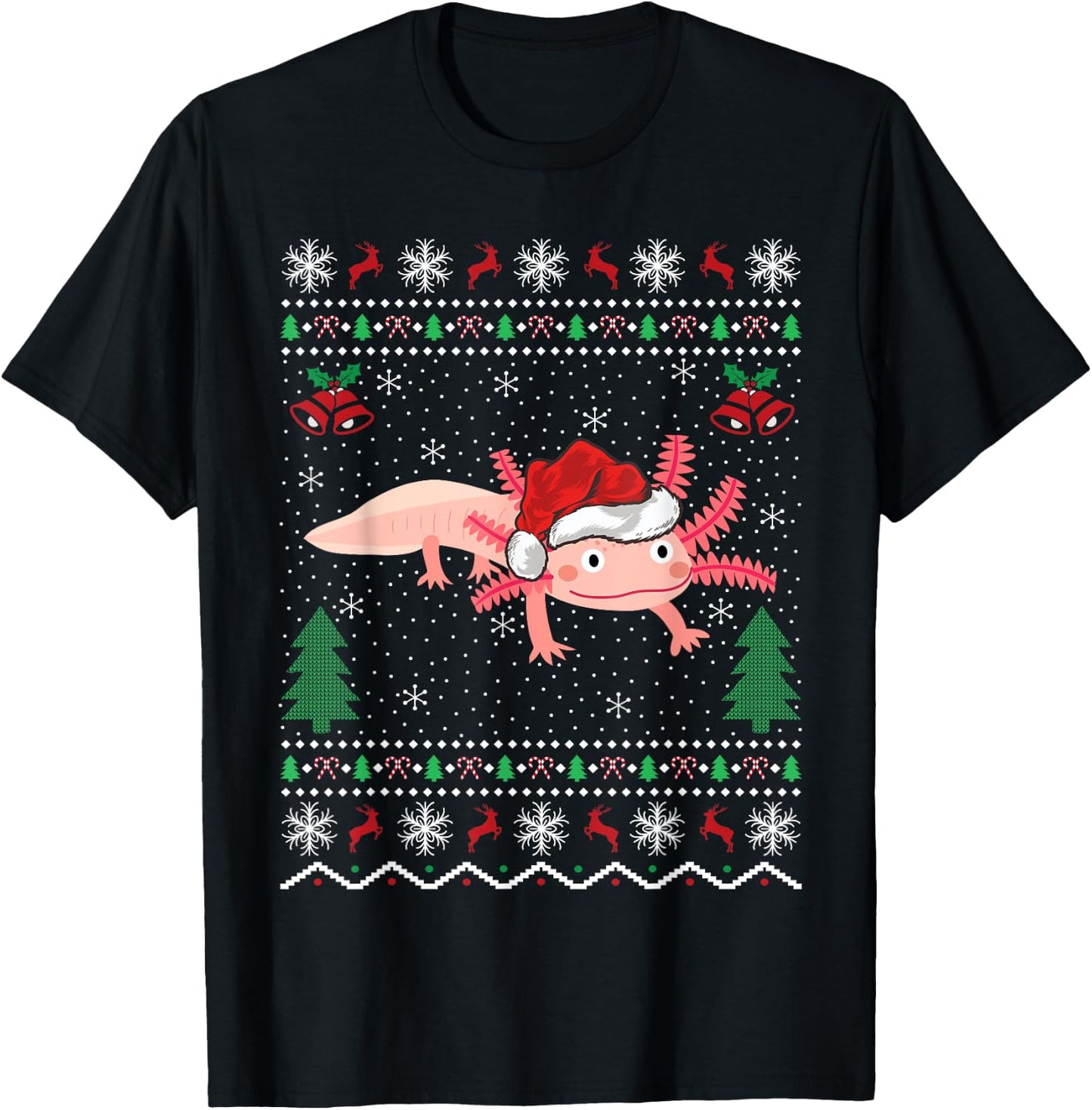 Axolotl Lover Xmas Ugly Santa Hat Axolotl Christmas T-Shirt - T-Shirt | Black