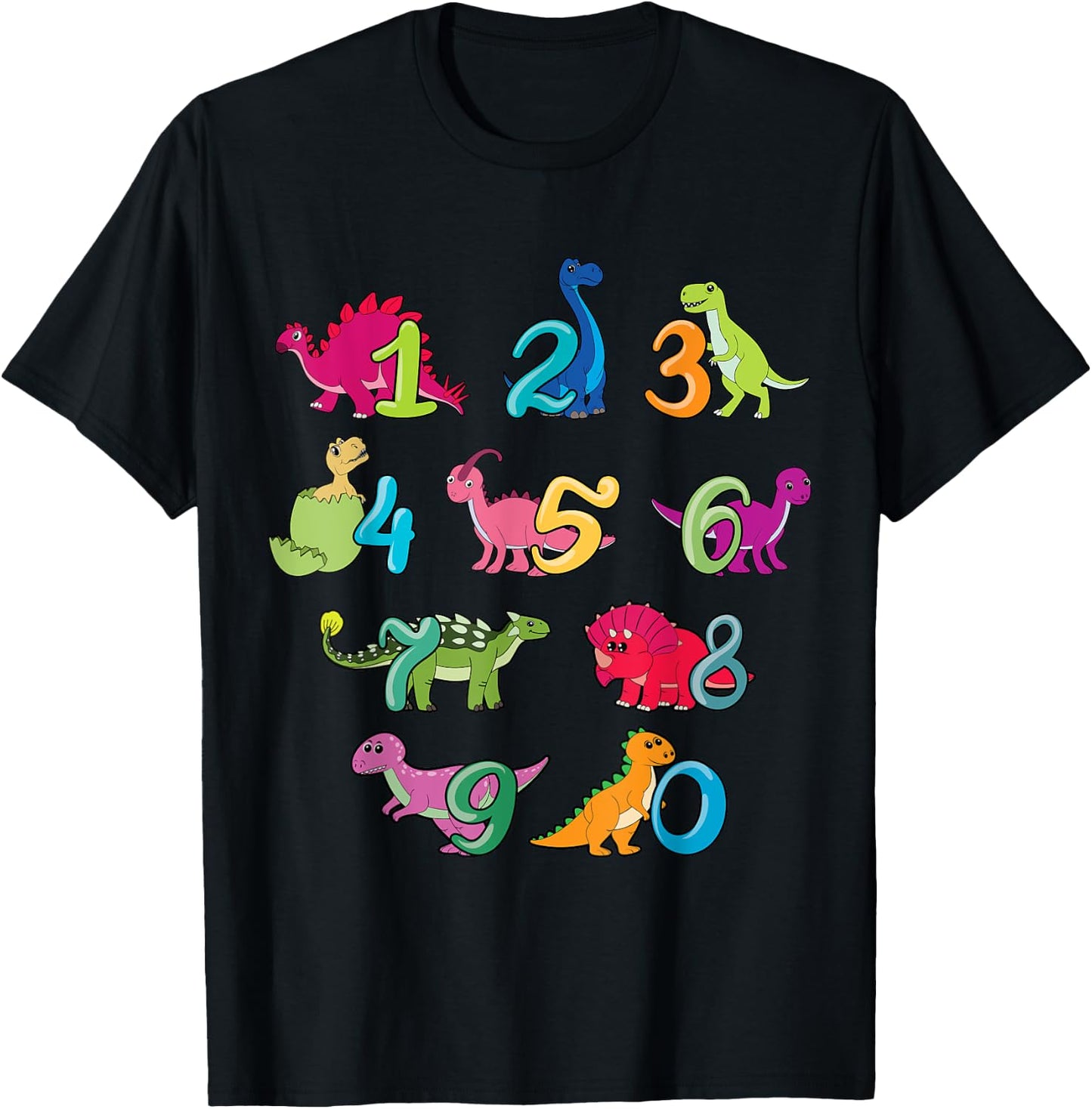 Dinosaurs Kawaii Cute Numbers Love Maths Day Numbers Day T-Shirt - T-Shirt | Black