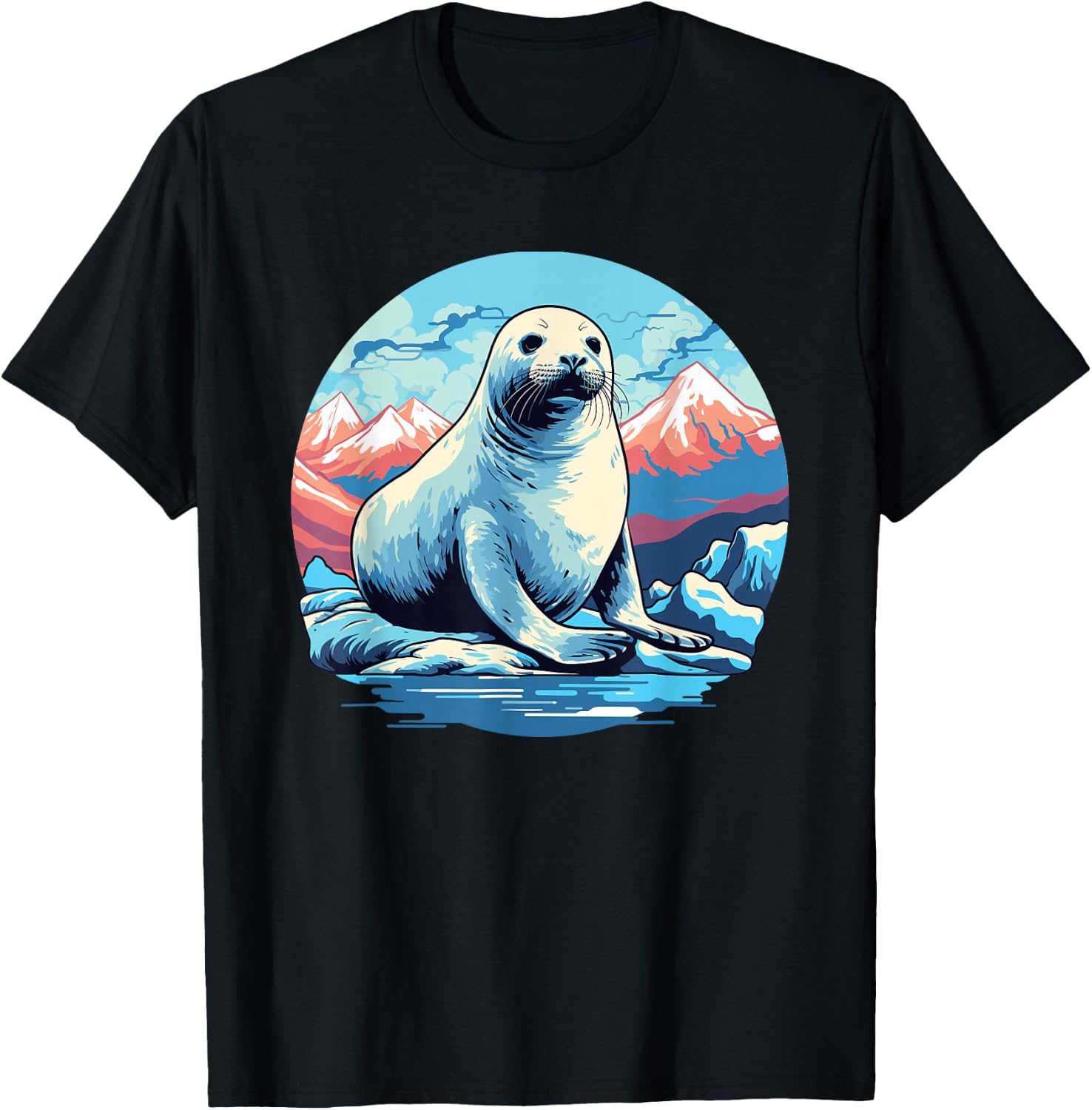 Harp Seal with Arctic Landscape, Harp Seal T-Shirt - T-Shirt | Black