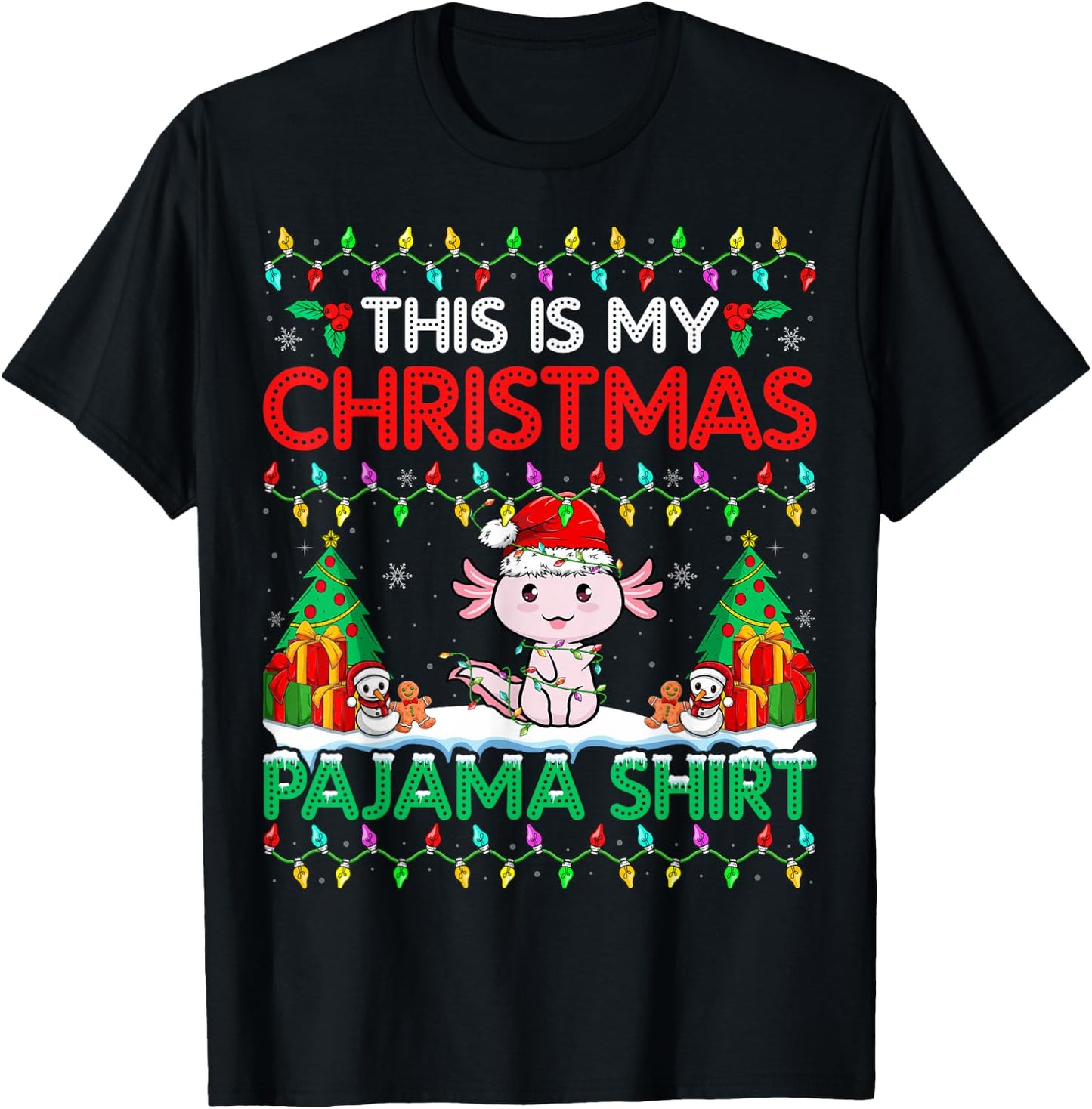 Axolotl Christmas Santa Hat Pajama Shirt Axolotl Lover Xmas T-Shirt - T-Shirt | Black