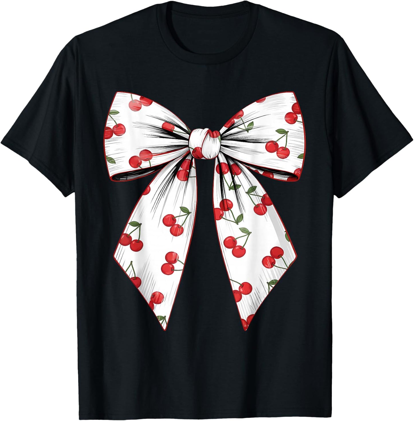 Cherry Coquette Bow Red Cherry Pattern T-Shirt - T-Shirt | Black