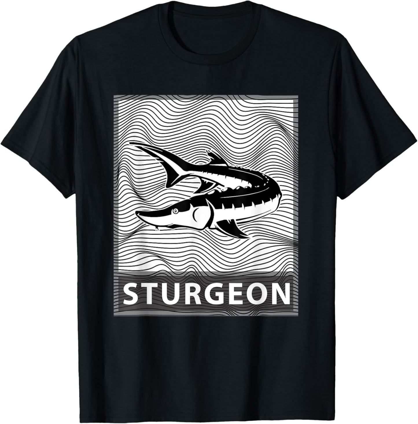 Sturgeon Fish Fisherman T Shirt - Art / Modern Design T-Shirt - T-Shirt | Black