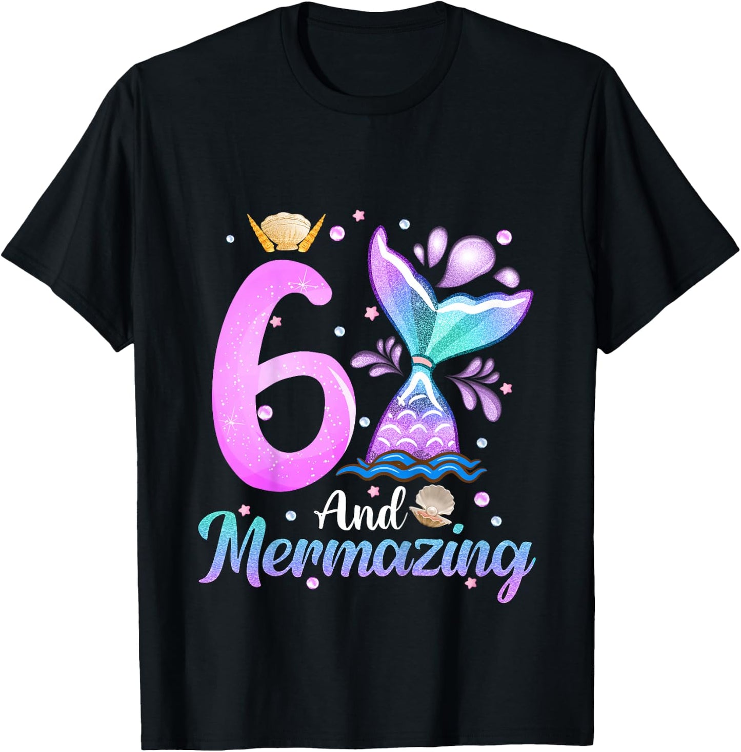 Kids Its My Mermazing 6th Birthday Mermaid Girl Theme 6 Yrs Old T-Shirt - T-Shirt | Black