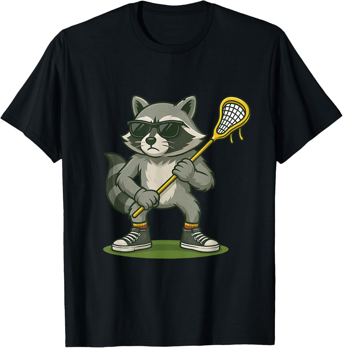 Funny Lacrosse LAX Raccoon Kids Men Women Lacrosse Player T-Shirt - T-Shirt | Black