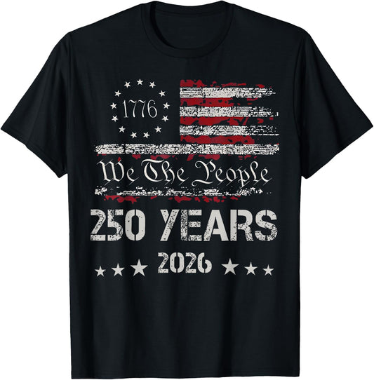 Vintage 250 Years Anniversary USA Flag 4th of July 1776-2026 T-Shirt - T-Shirt | Black