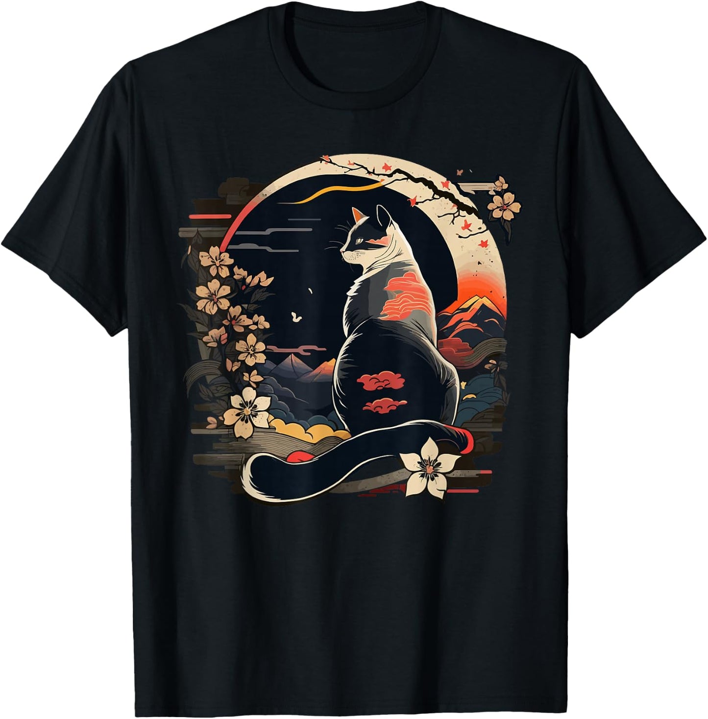 Cat Japan Style Funny Cat Gift Retro Vintage Funny Cat , black T-Shirt - T-Shirt | Black