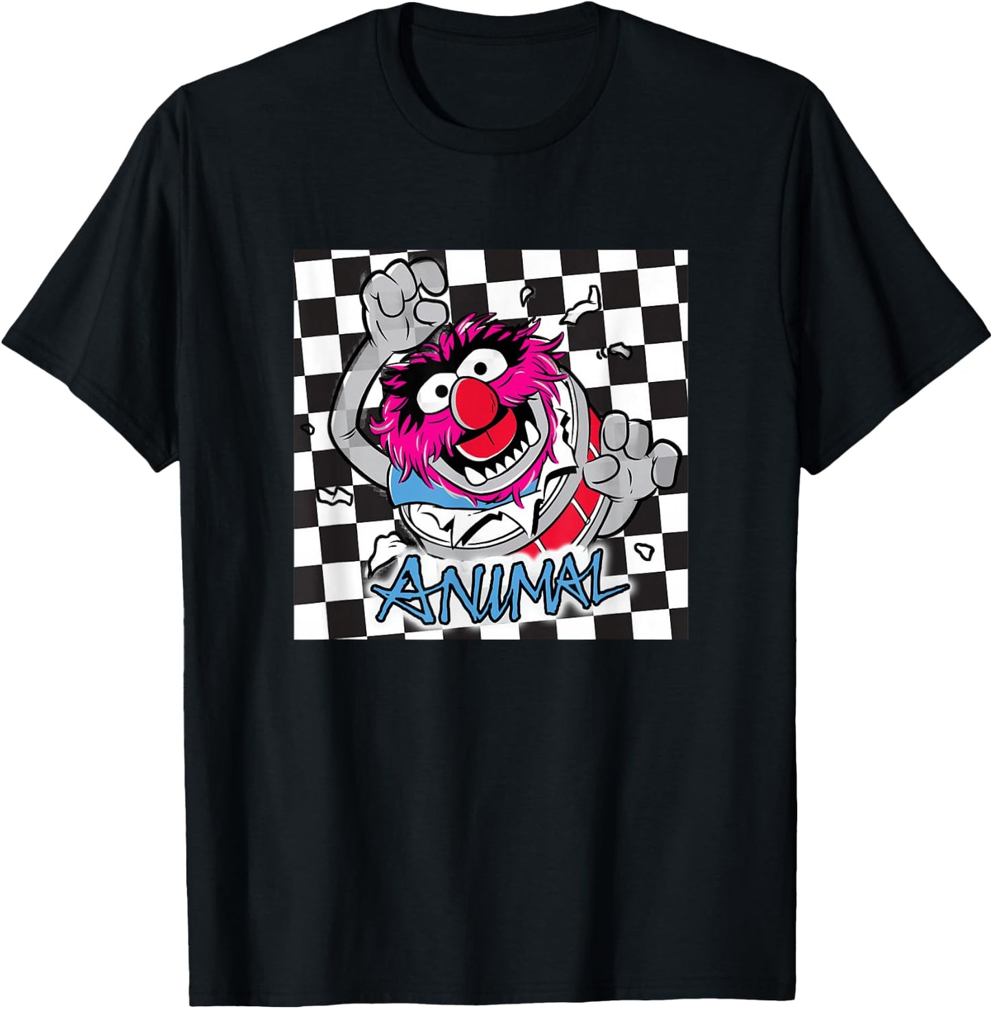 Disney The Muppets Rockstar Animal Checkerboard Portrait T-Shirt - T-Shirt | Black