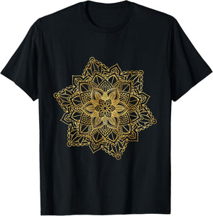 Mandala Sacred Fractal Geometry Art Yoga Mantra Good Vibes T-Shirt - T-Shirt | Black