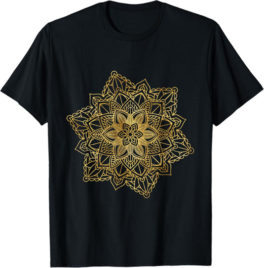 Mandala Sacred Fractal Geometry Art Yoga Mantra Good Vibes T-Shirt - T-Shirt | Black
