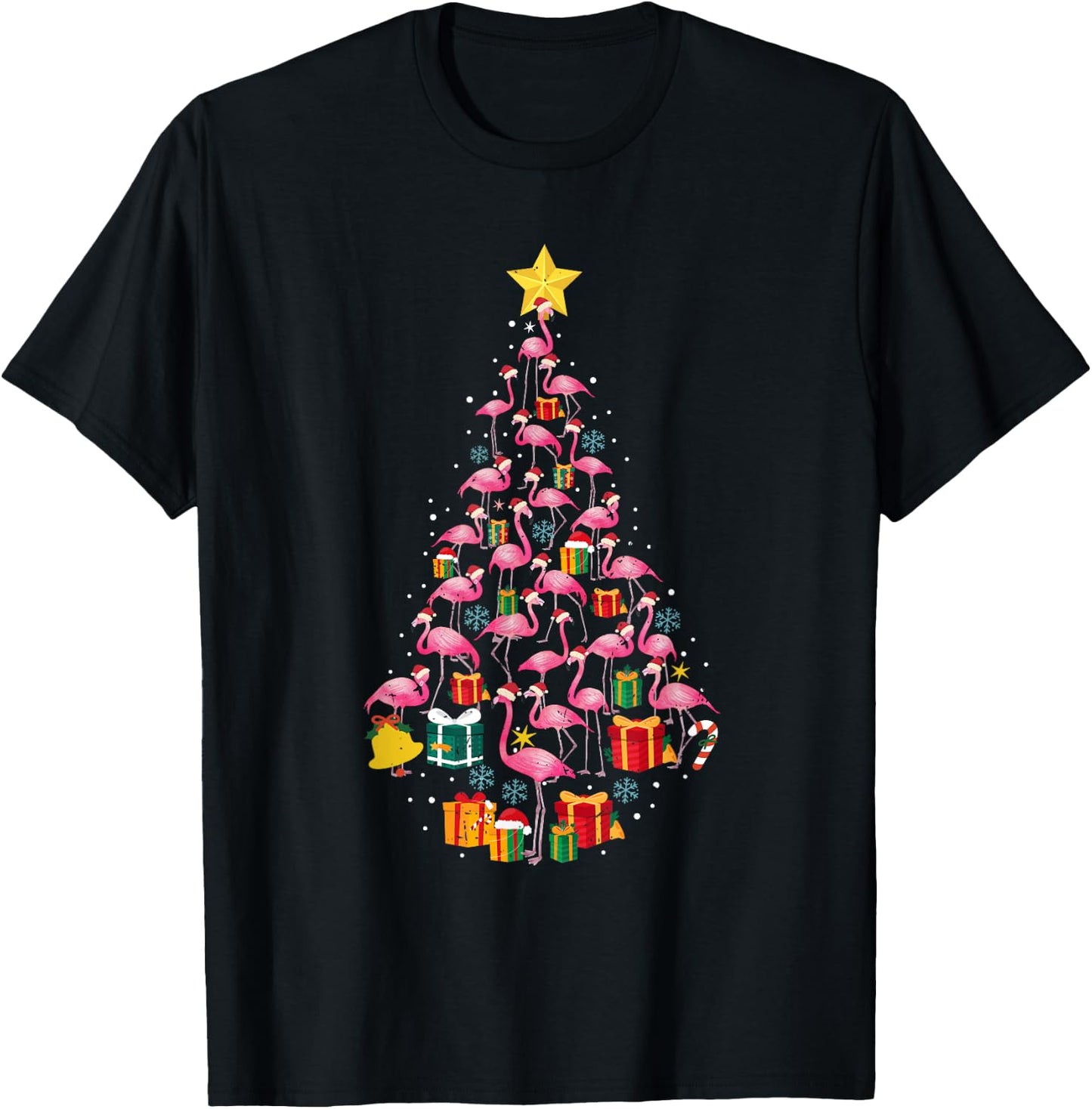 Pink Flamingo Santa Merry Christmas Tree Lights Girls T-Shirt - T-Shirt | Black